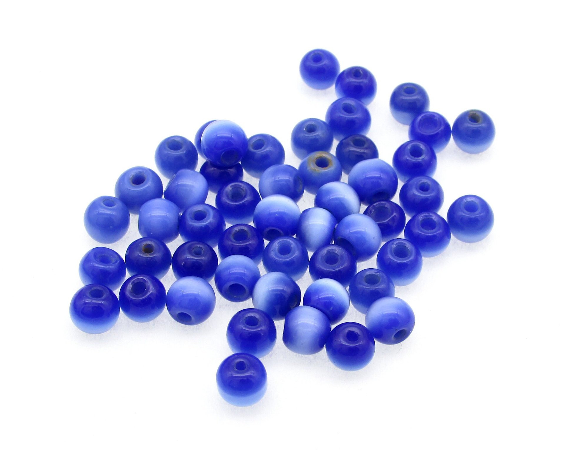 Vintage Fiber Optic Glass Beads, Sapphire Blue 5mm Rounds 