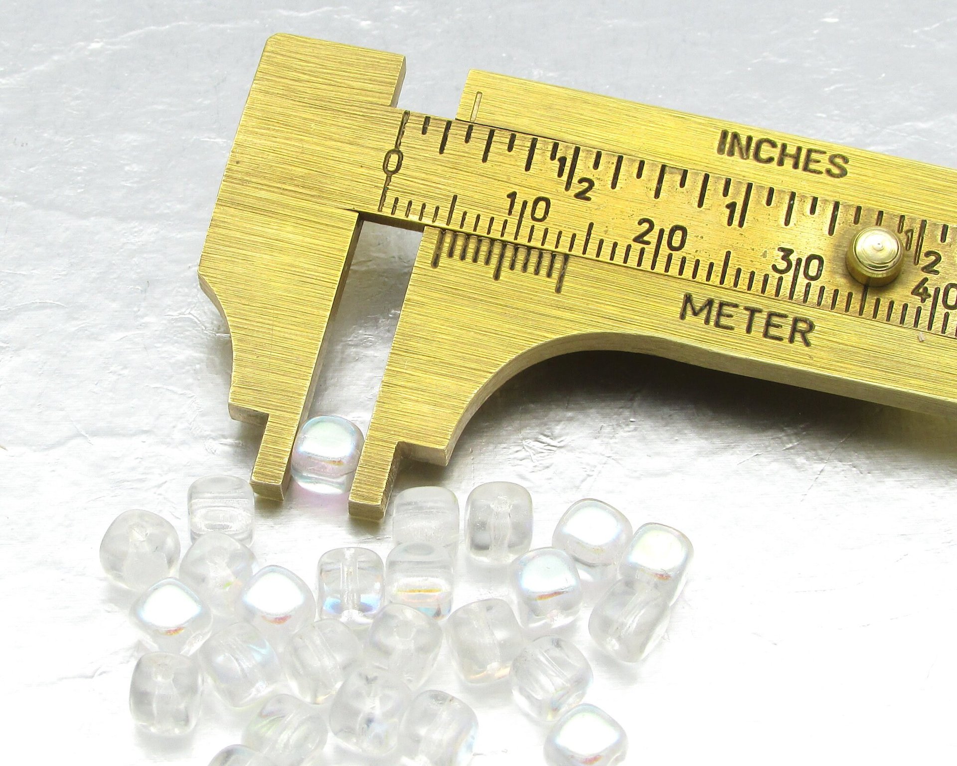 5mm Cubes, Crystal AB Small Czech Pressed Glass Beads
