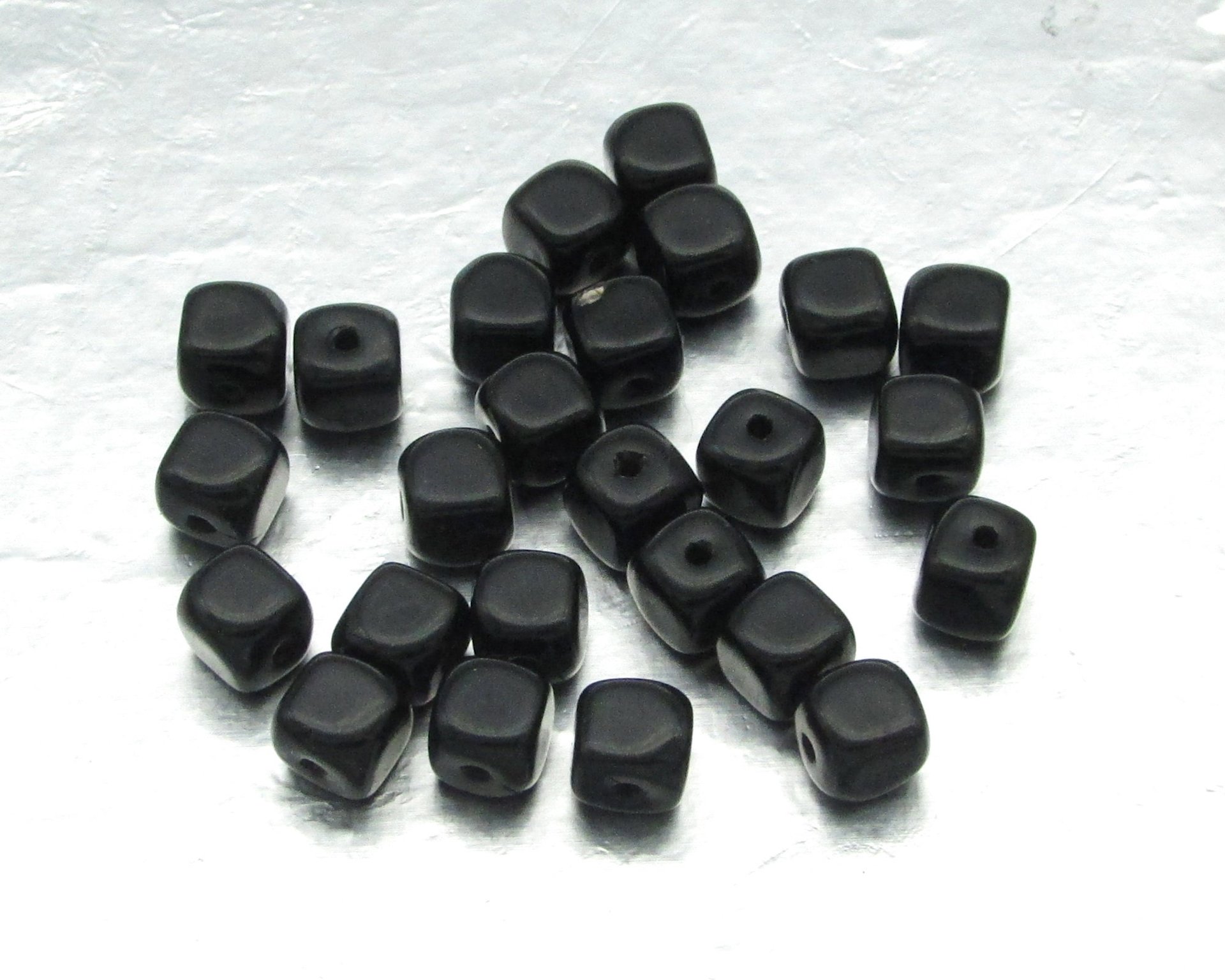 5mm Cubes, Opaque Jet Small Czech Pressed Glass Beads