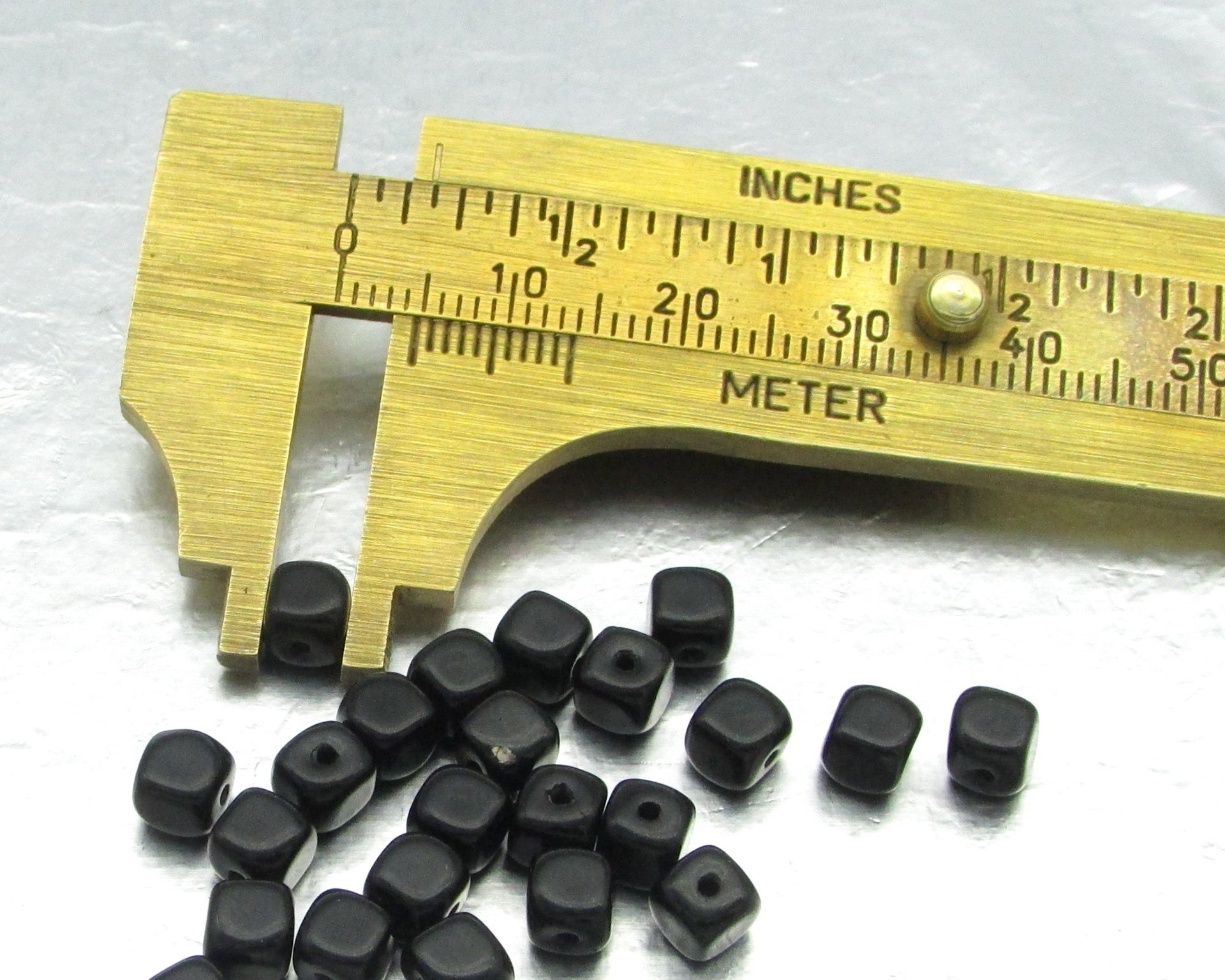 5mm Cubes, Opaque Jet Small Czech Pressed Glass Beads