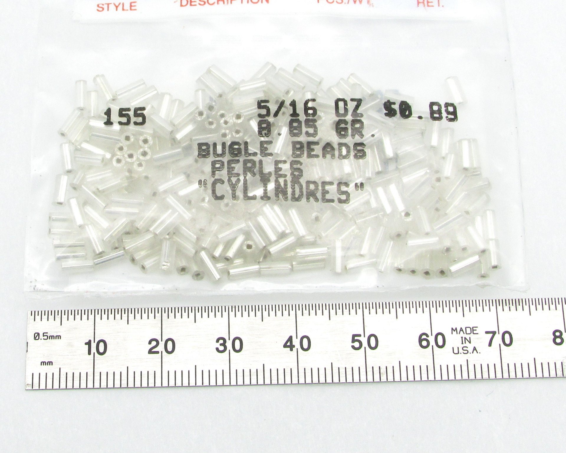 Vintage 5mm Bugle Beads, Silver Foiled (8.85g)
