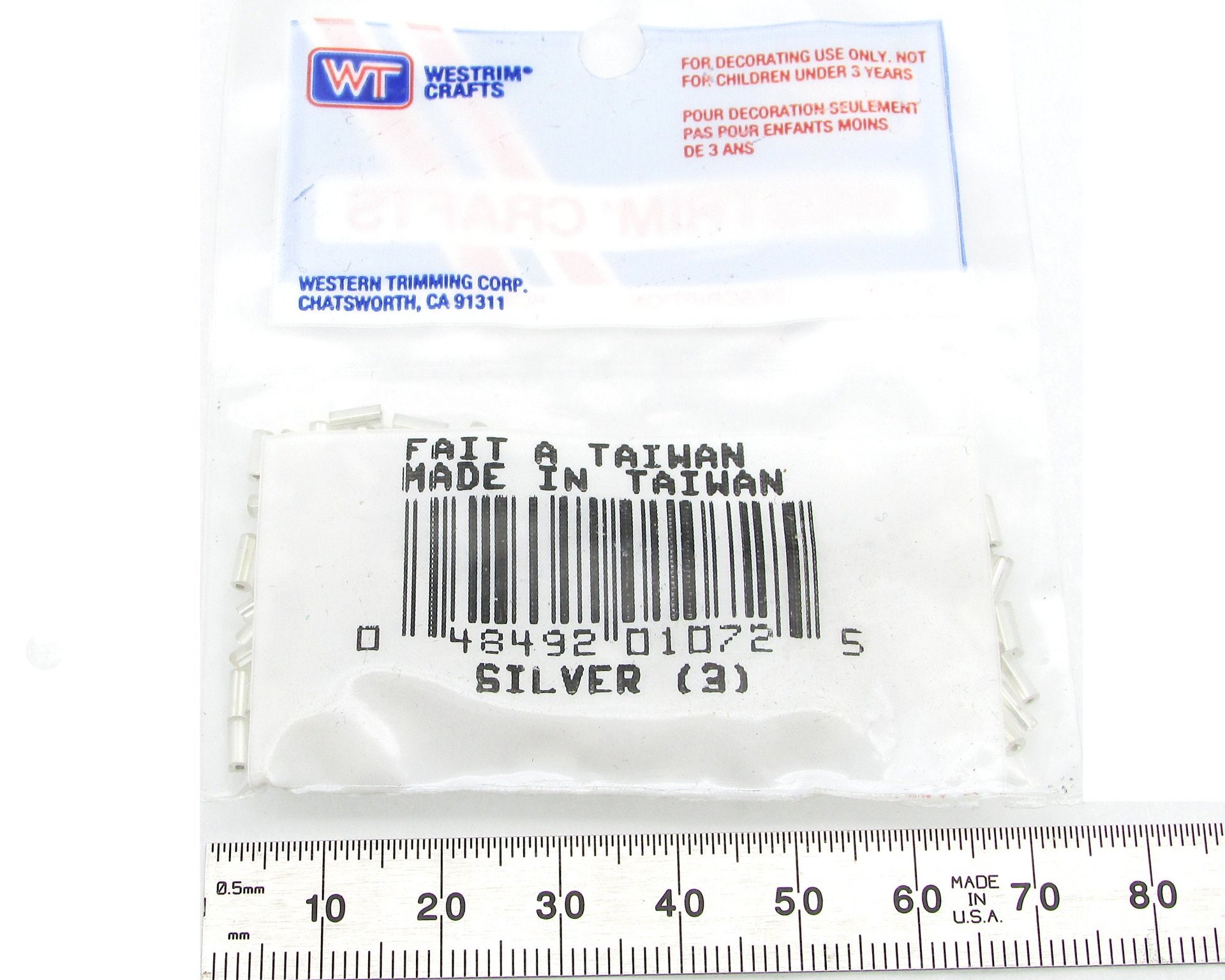 Vintage 5mm Bugle Beads, Silver Foiled (8.85g)