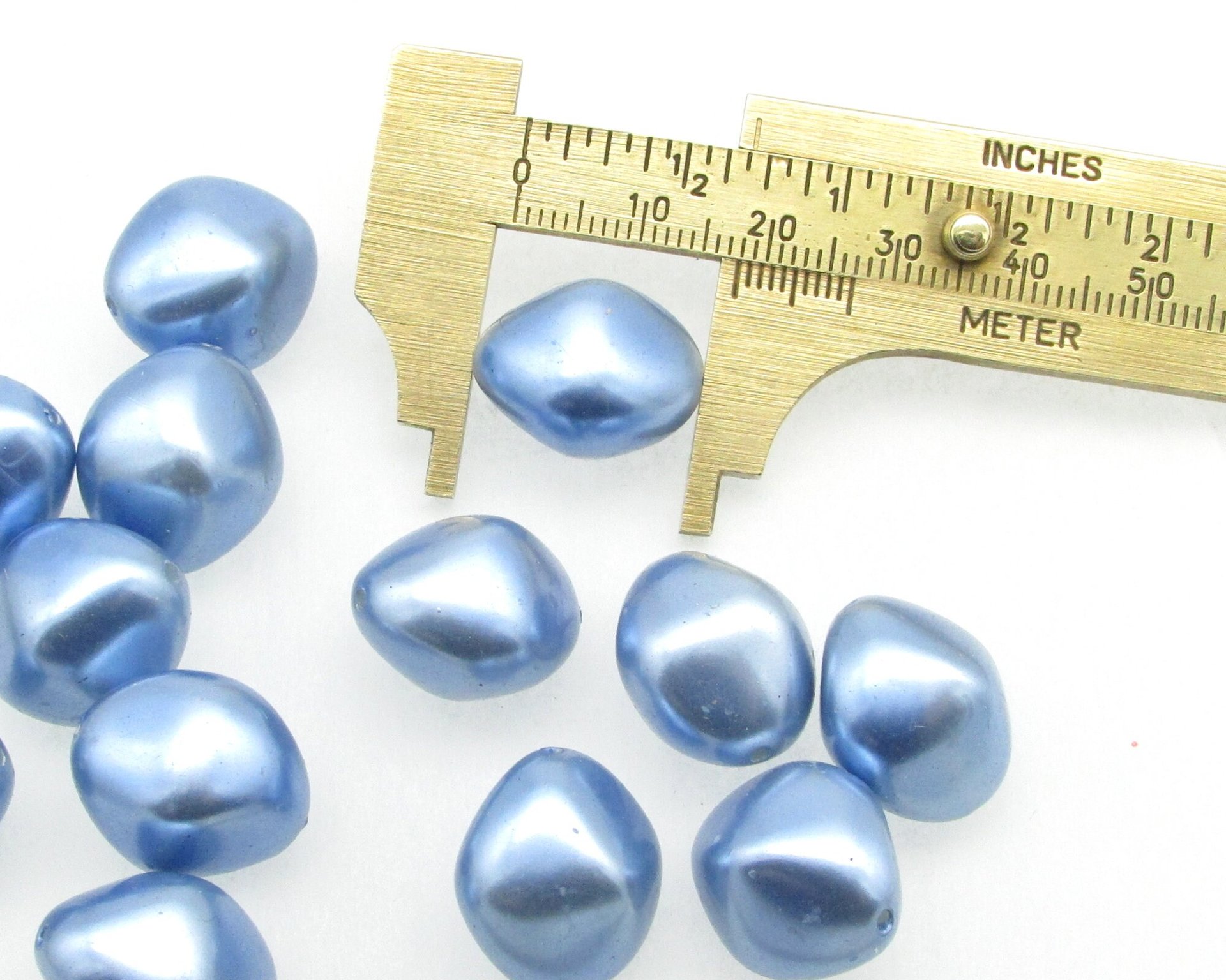 18mm Bicone Beads, Light Sapphire Blue Vintage Plastic Pearls