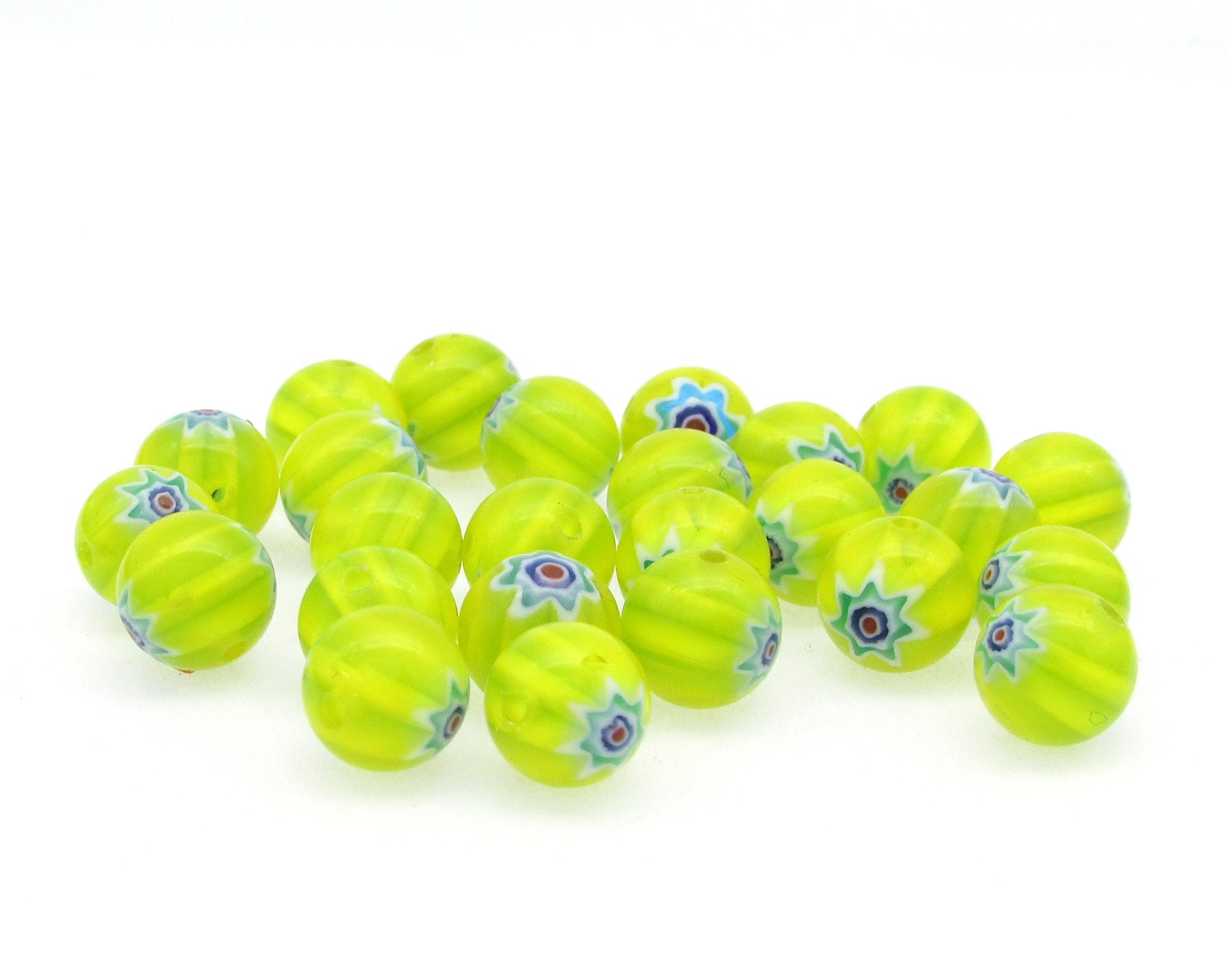 8mm Ball Millefiori Beads, Yellow with Teal (25)