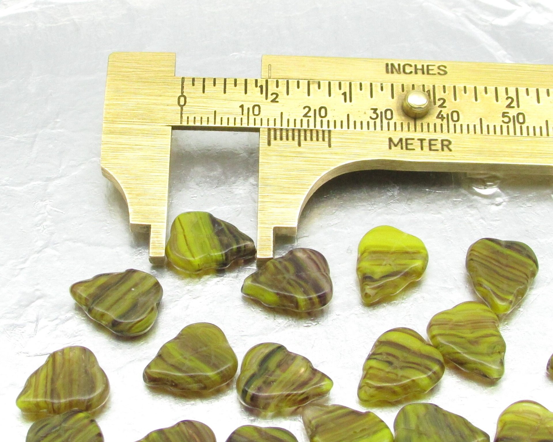 Flat Leaf Beads, 12x10mm Two-Tone Czech Pressed Glass for Charms and Pendants