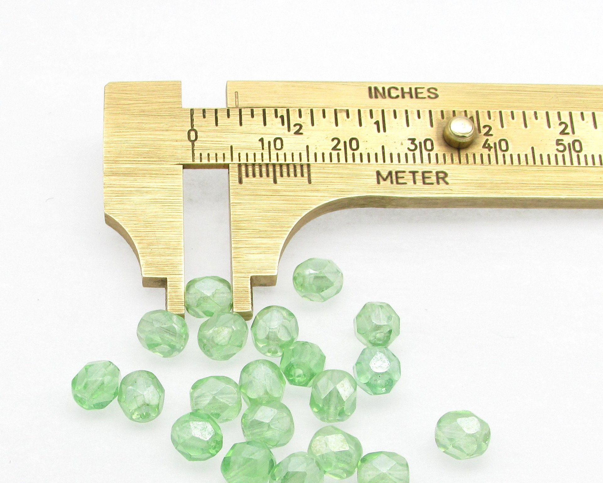 6mm Light Green Faceted Beads, Translucent Peridot AB Iridescent Czech Fire Polished Glass Rounds (25)