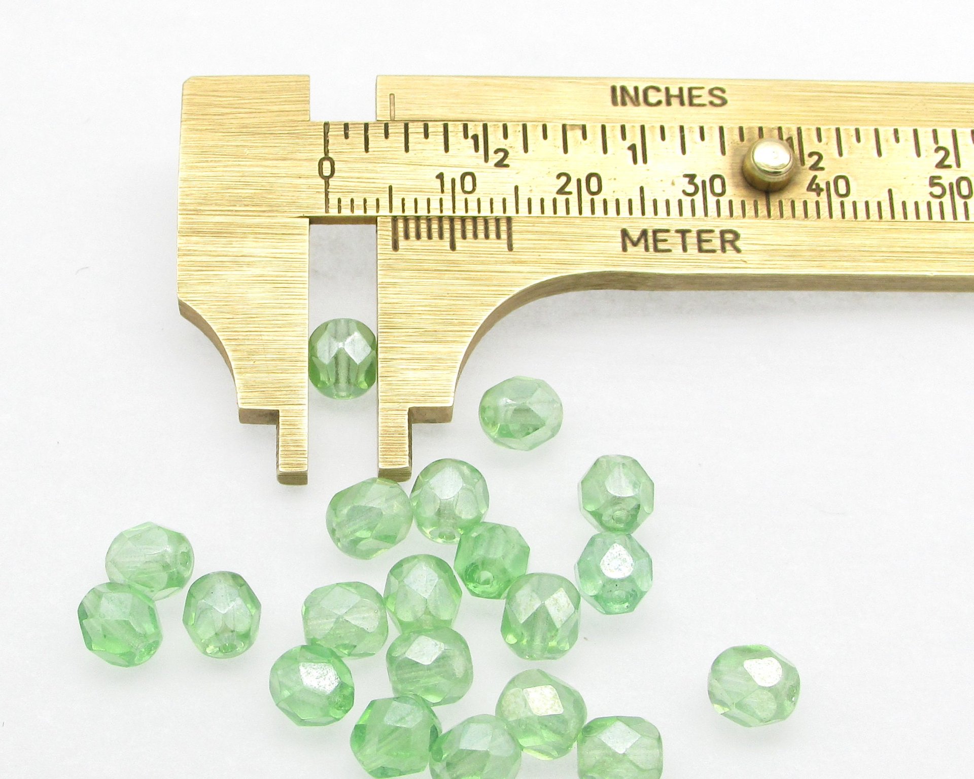 6mm Light Green Faceted Beads, Translucent Peridot AB Iridescent Czech Fire Polished Glass Rounds (25)