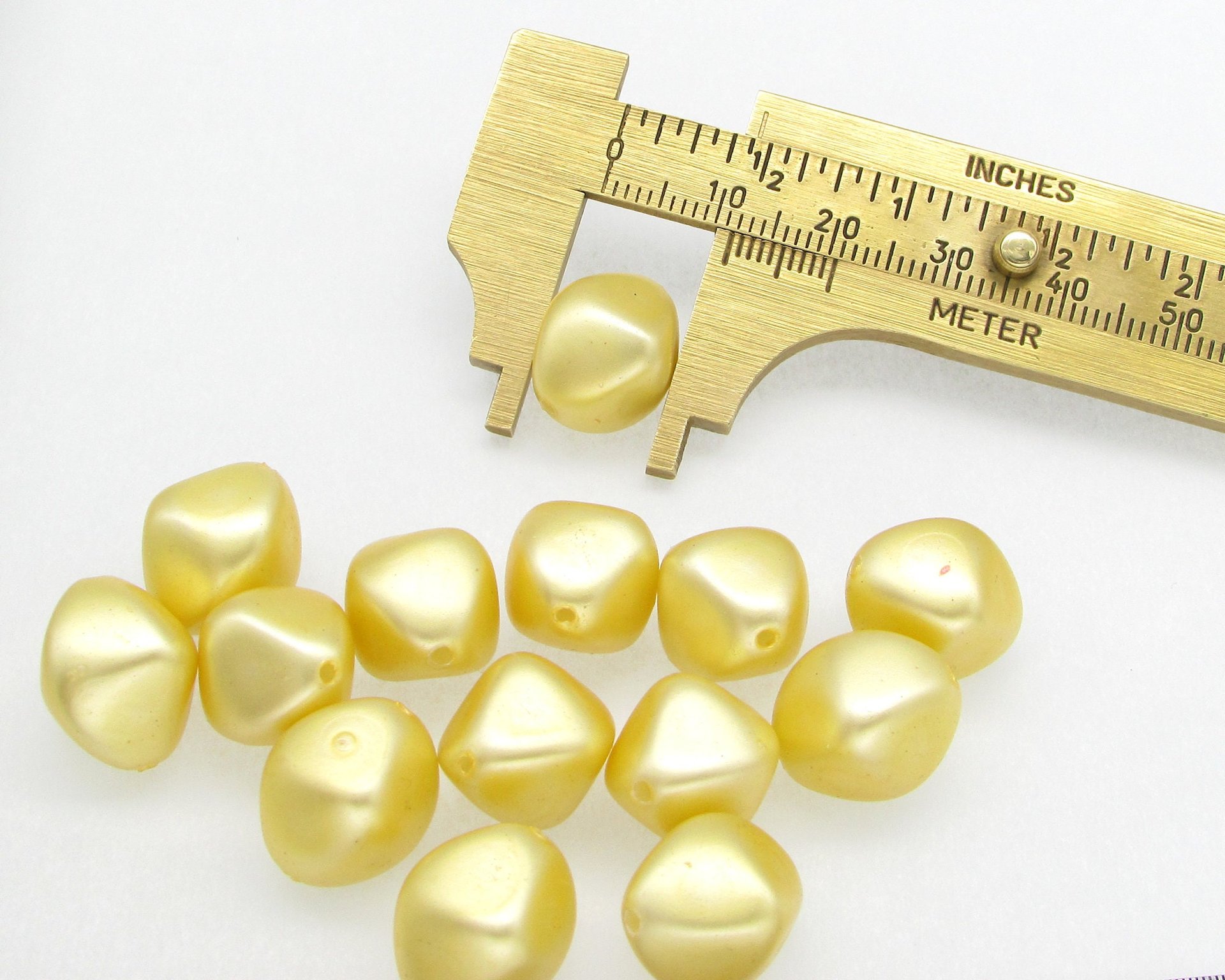 Vintage Faux Pearls, 15mm Baroque Yellow Lustre Beads