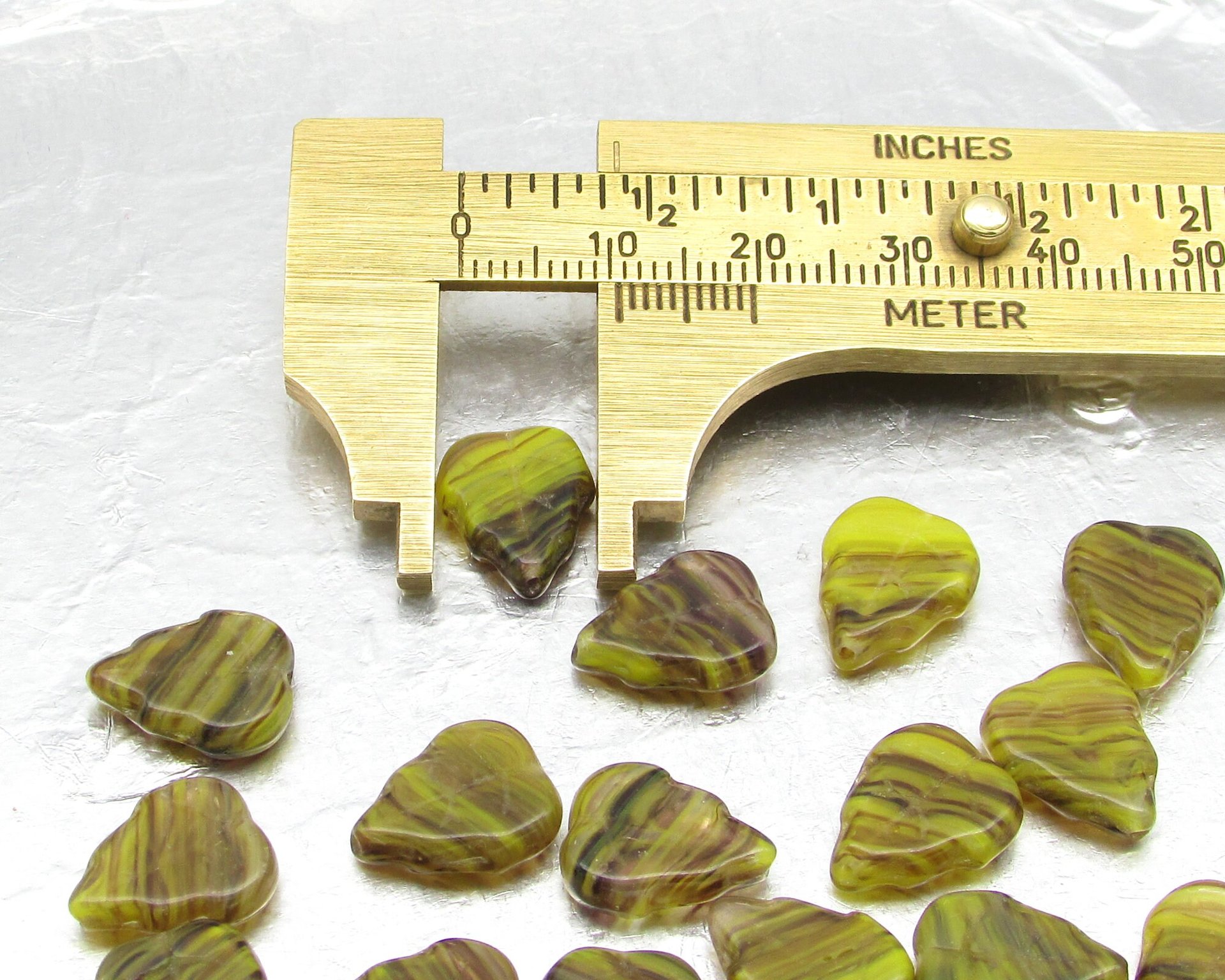 Flat Leaf Beads, 12x10mm Two-Tone Czech Pressed Glass for Charms and Pendants