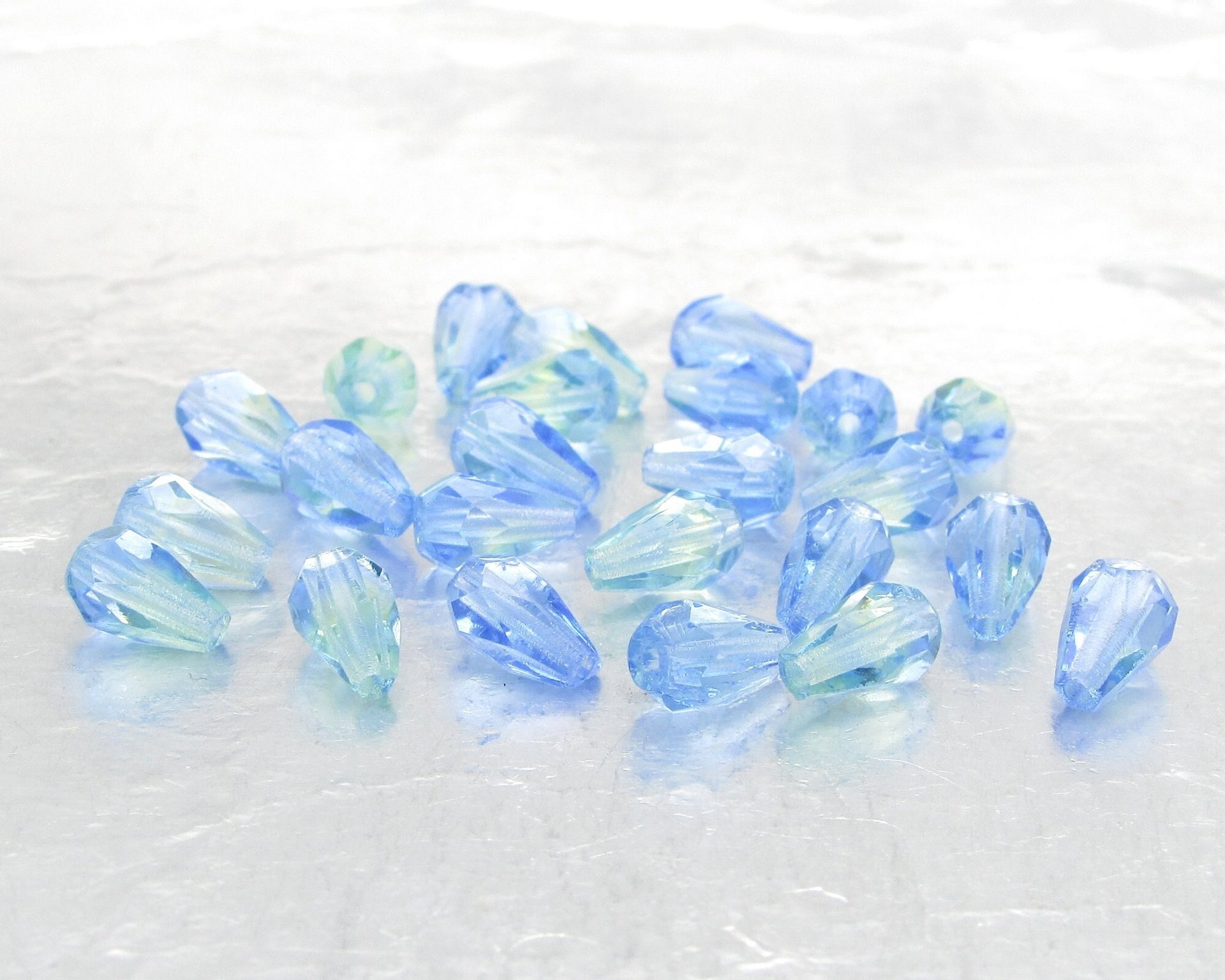 7x5mm Faceted Teardrop Beads, 2-Tone Blue and Green Czech Fire Polished Pears