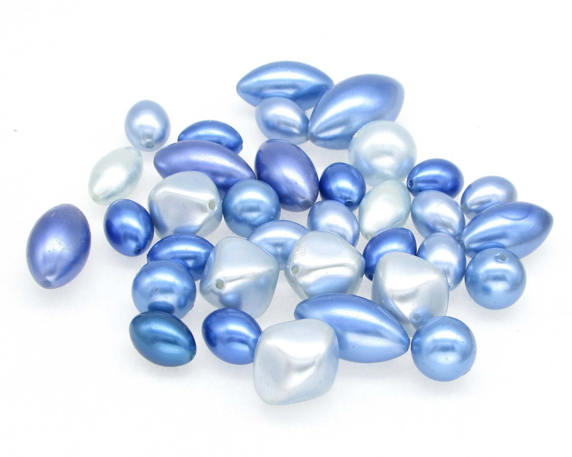 Vintage Bead Mix, 8-23mm Blue Faux Pearls