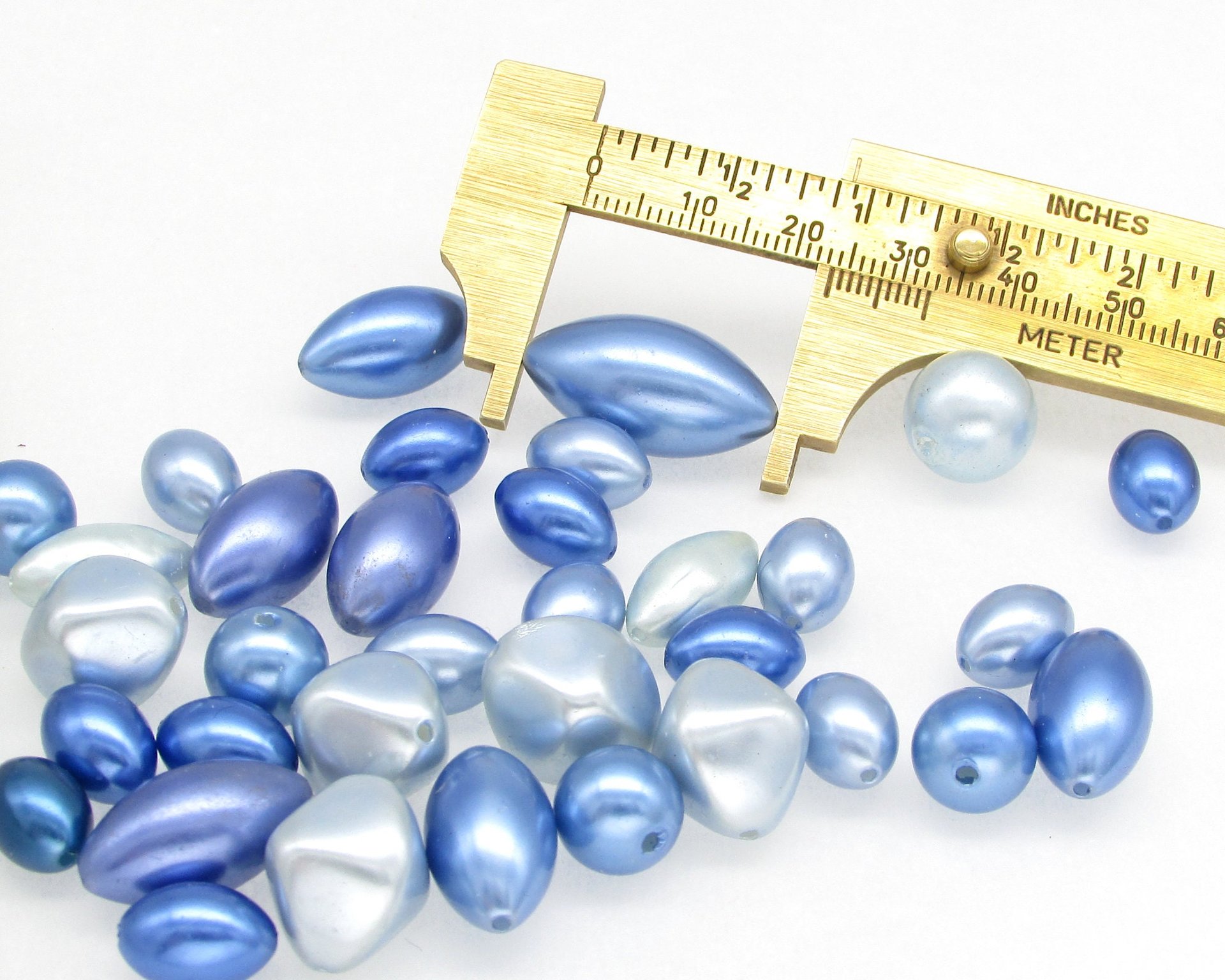 Vintage Bead Mix, 8-23mm Blue Faux Pearls