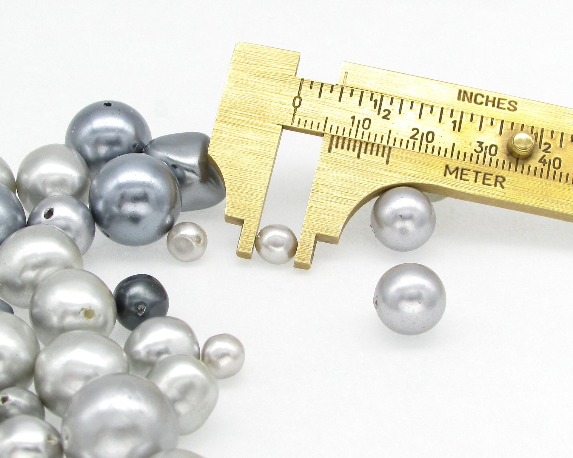 Vintage Bead Mix, Silver Plastic Faux Pearls