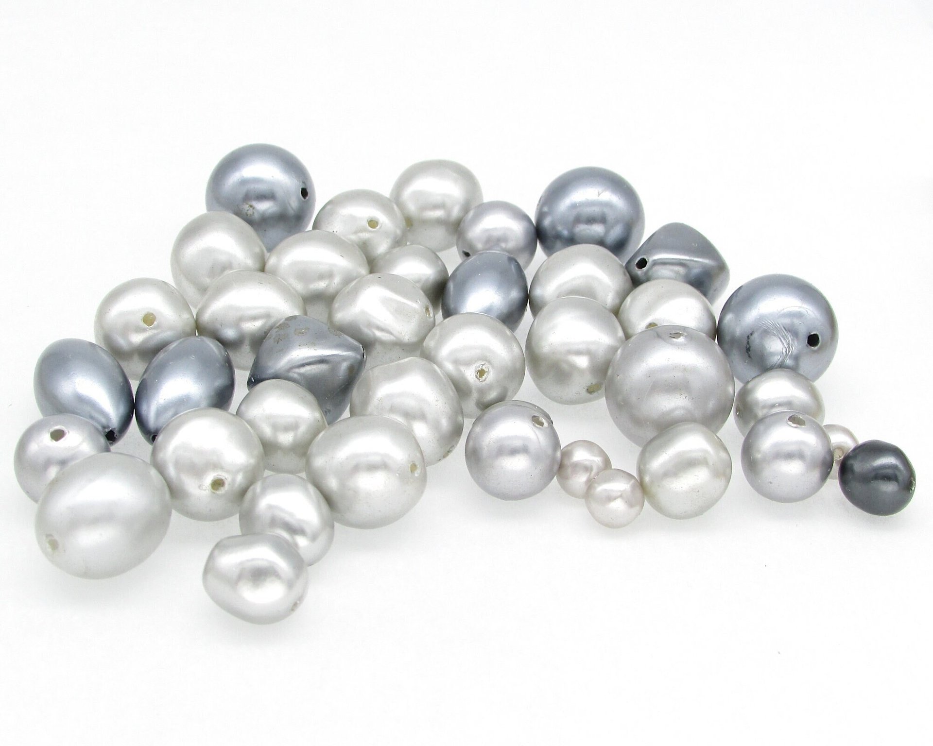Vintage Bead Mix, Silver Plastic Faux Pearls