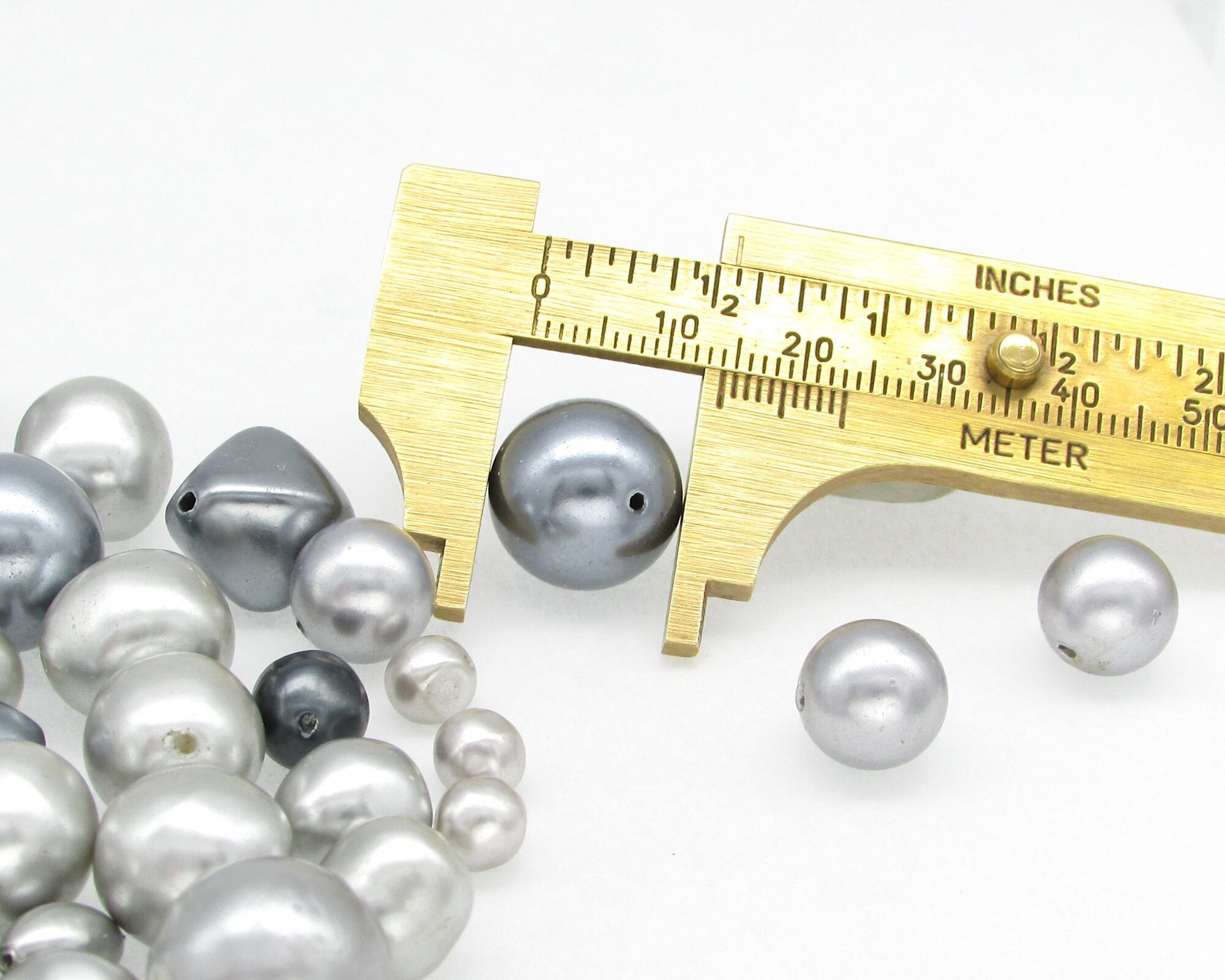Vintage Bead Mix, Silver Plastic Faux Pearls