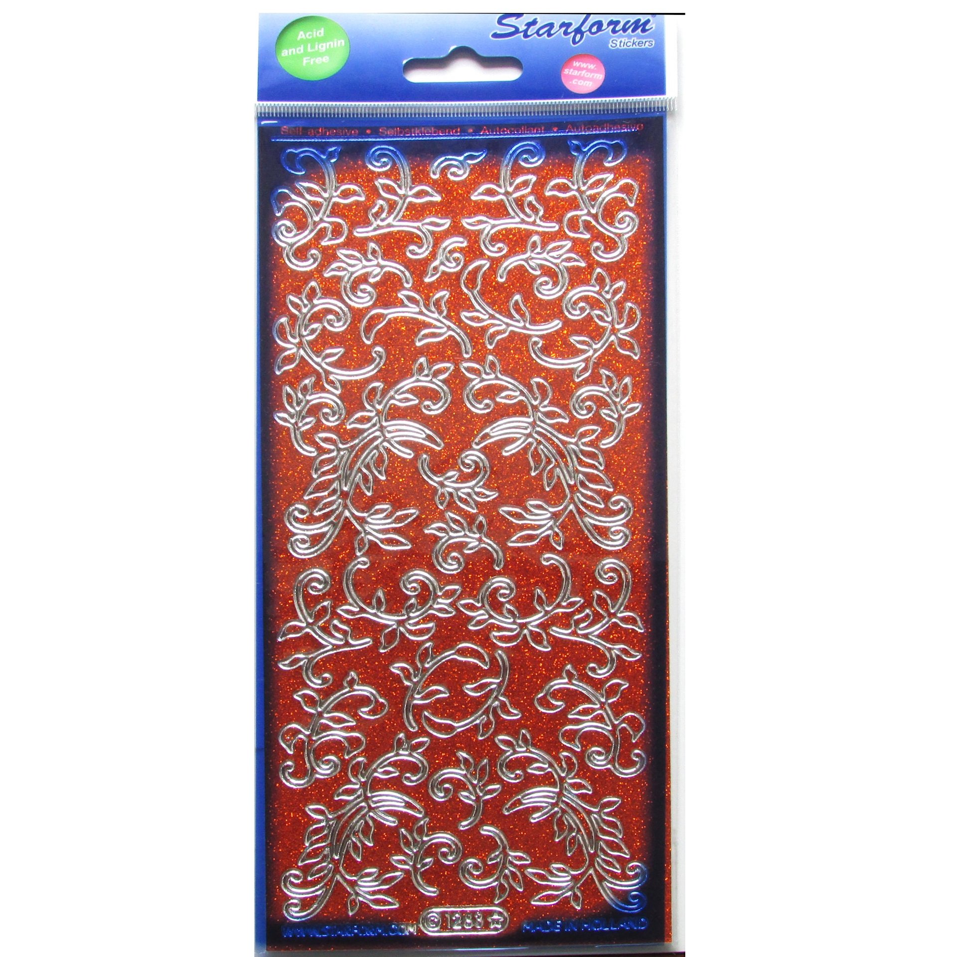Orange Vine Glitter Stickers, Starform 1283 9x4" Peel-Off Decal Sheet