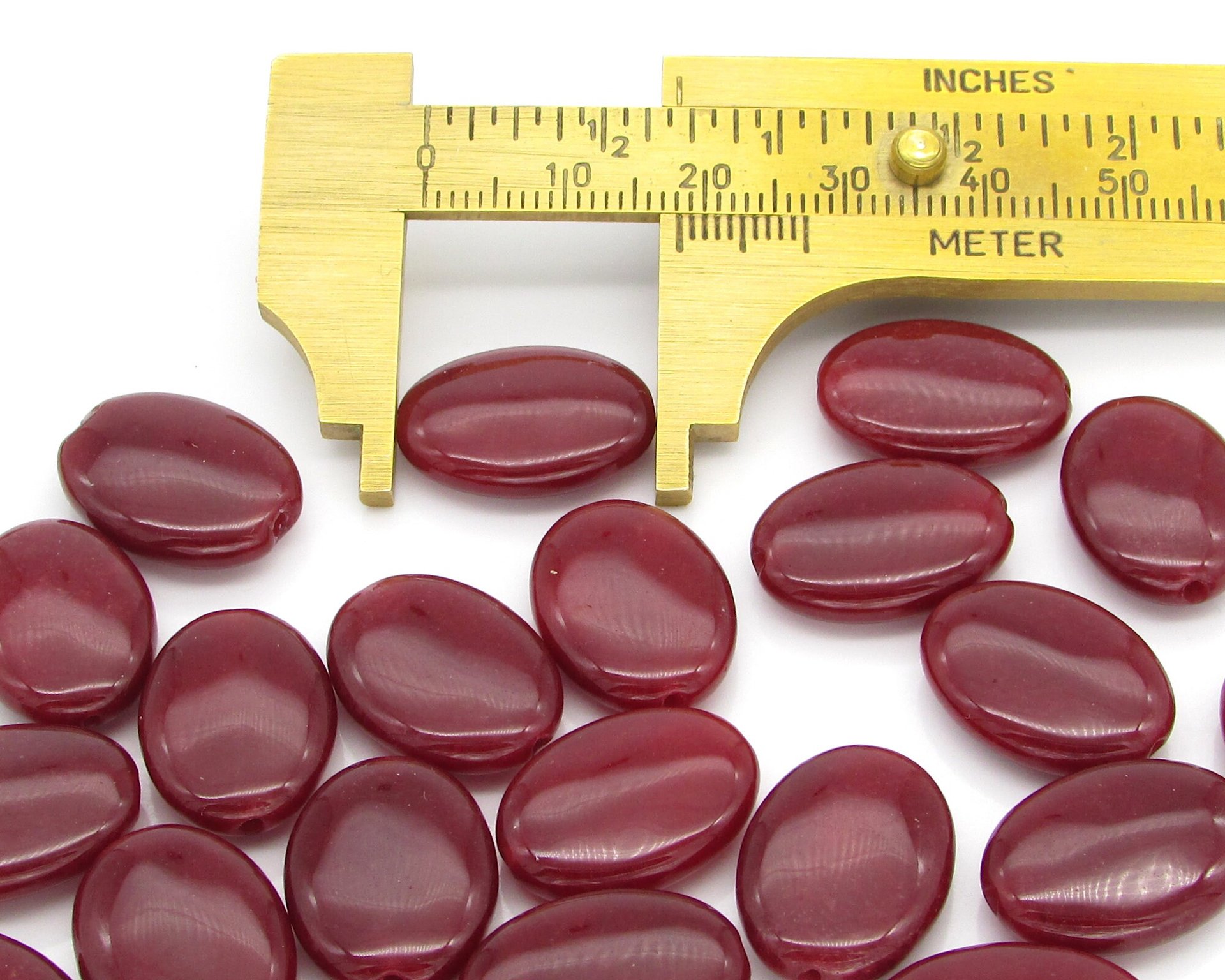 18x13mm Flat Oval Gemstone Beads, Dark Red Dyed Chalcedony