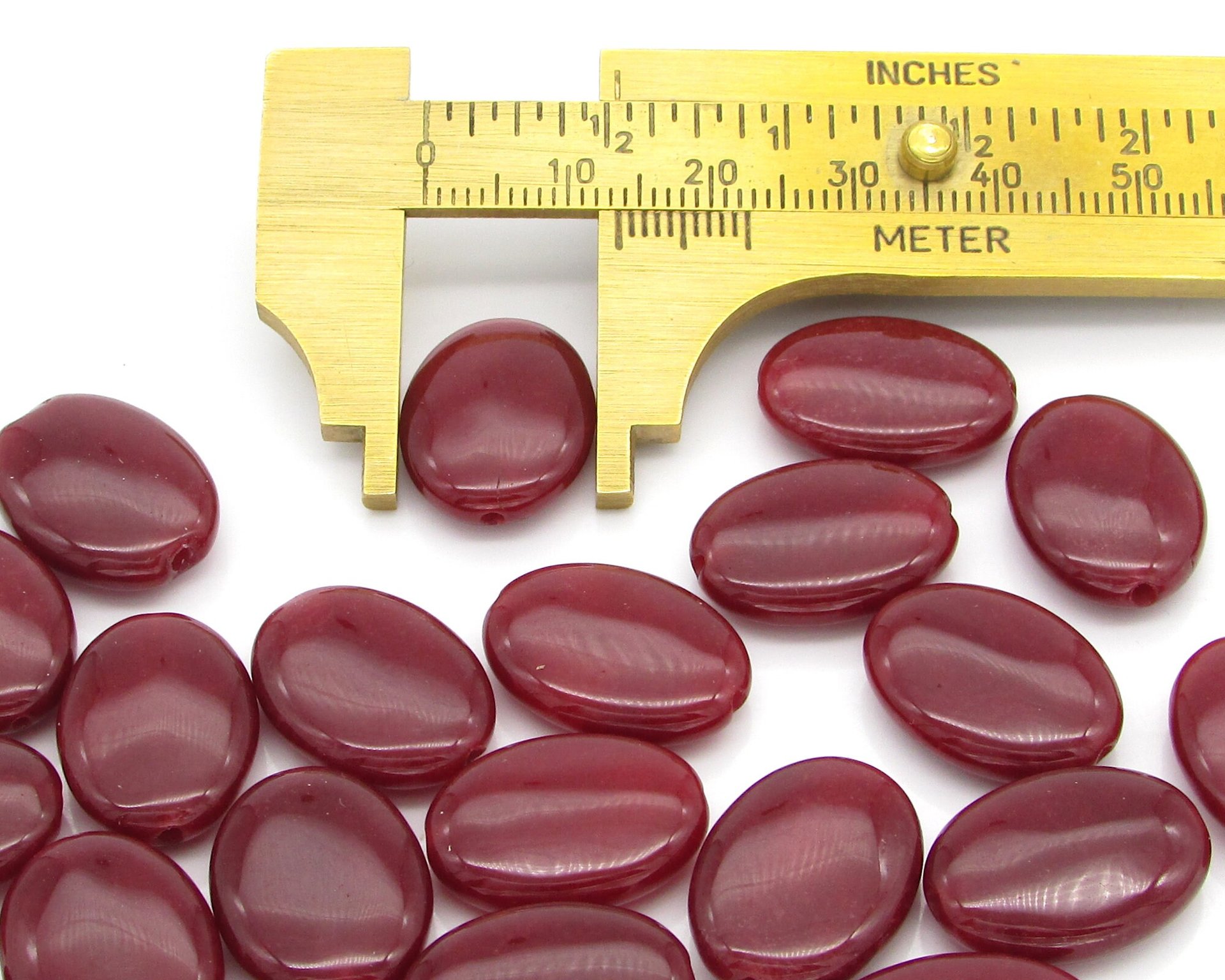 18x13mm Flat Oval Gemstone Beads, Dark Red Dyed Chalcedony