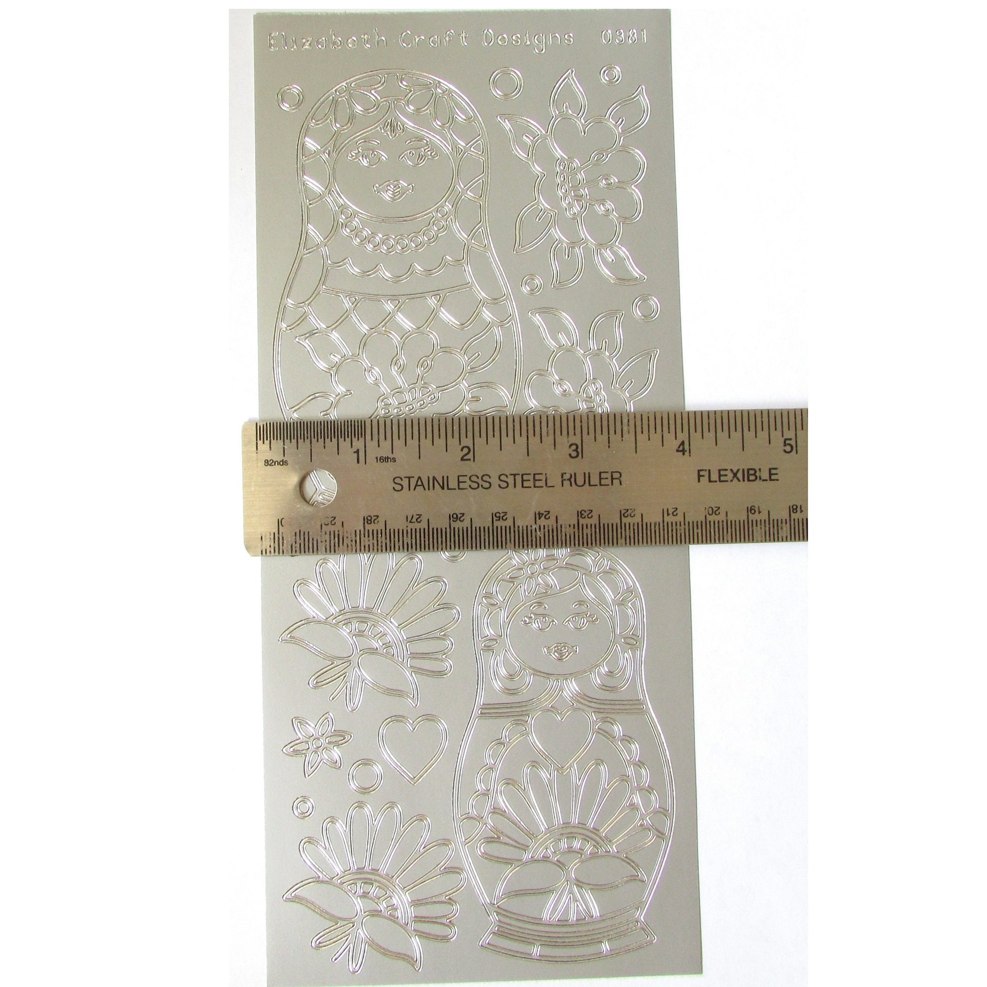 Silver Nesting Dolls Outline Stickers 9" x 4" Peel-Off Sheet