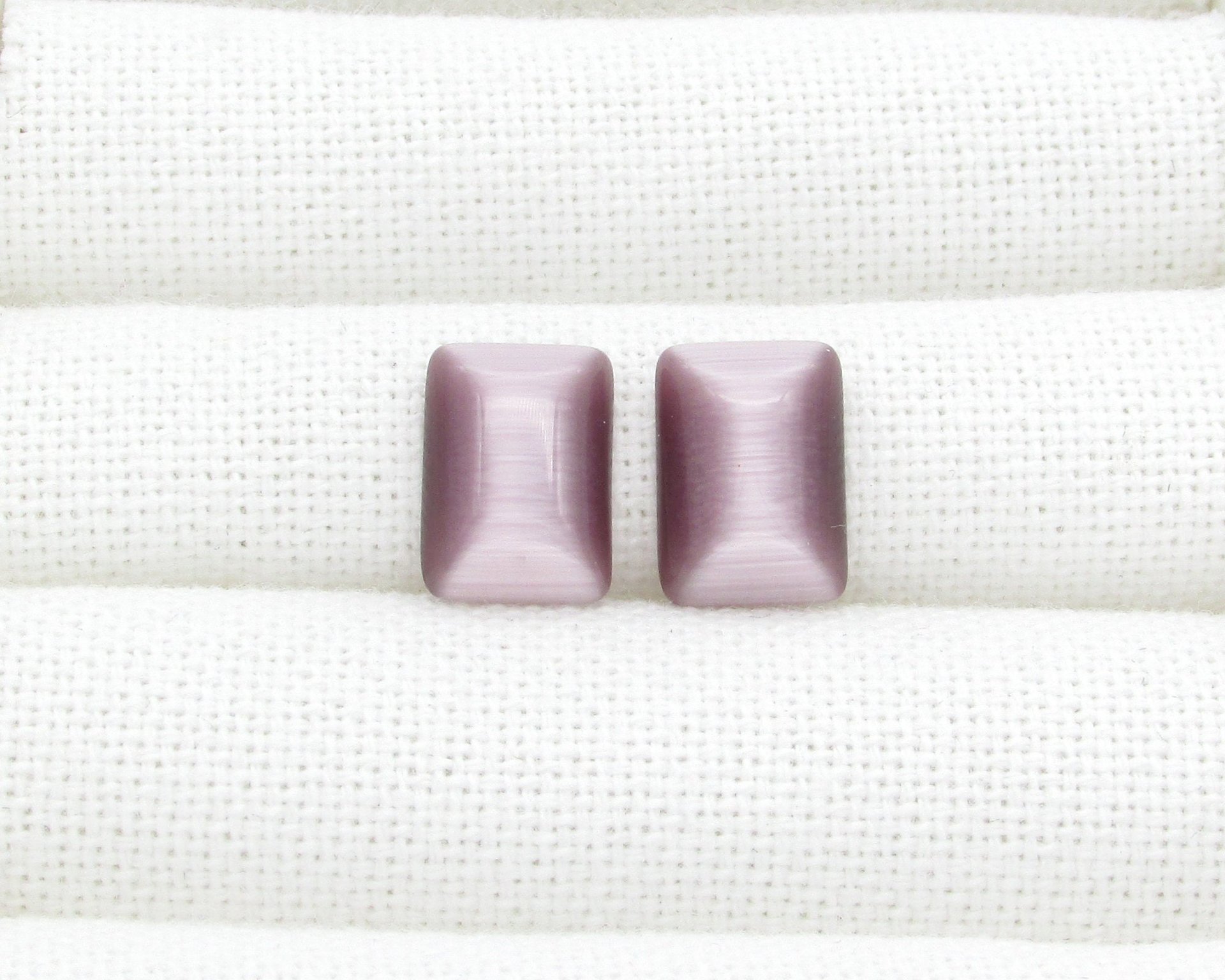 14x10mm Rectangular Cat's Eye Cabochons, Fiber Optic Glass Stones