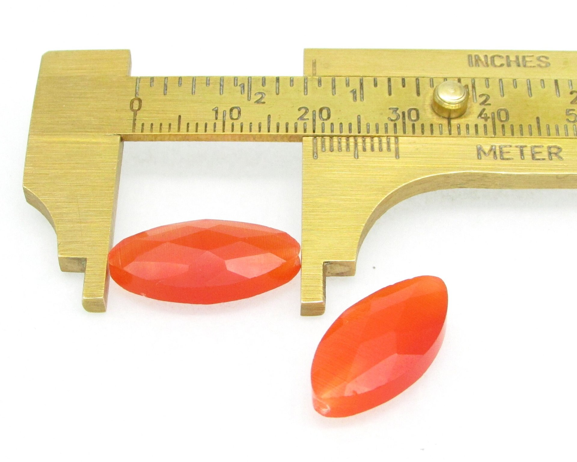 20x10mm Faceted Marquise, Orange Fiber Optic Cat's Eye Glass 1-Hole Pendant Beads