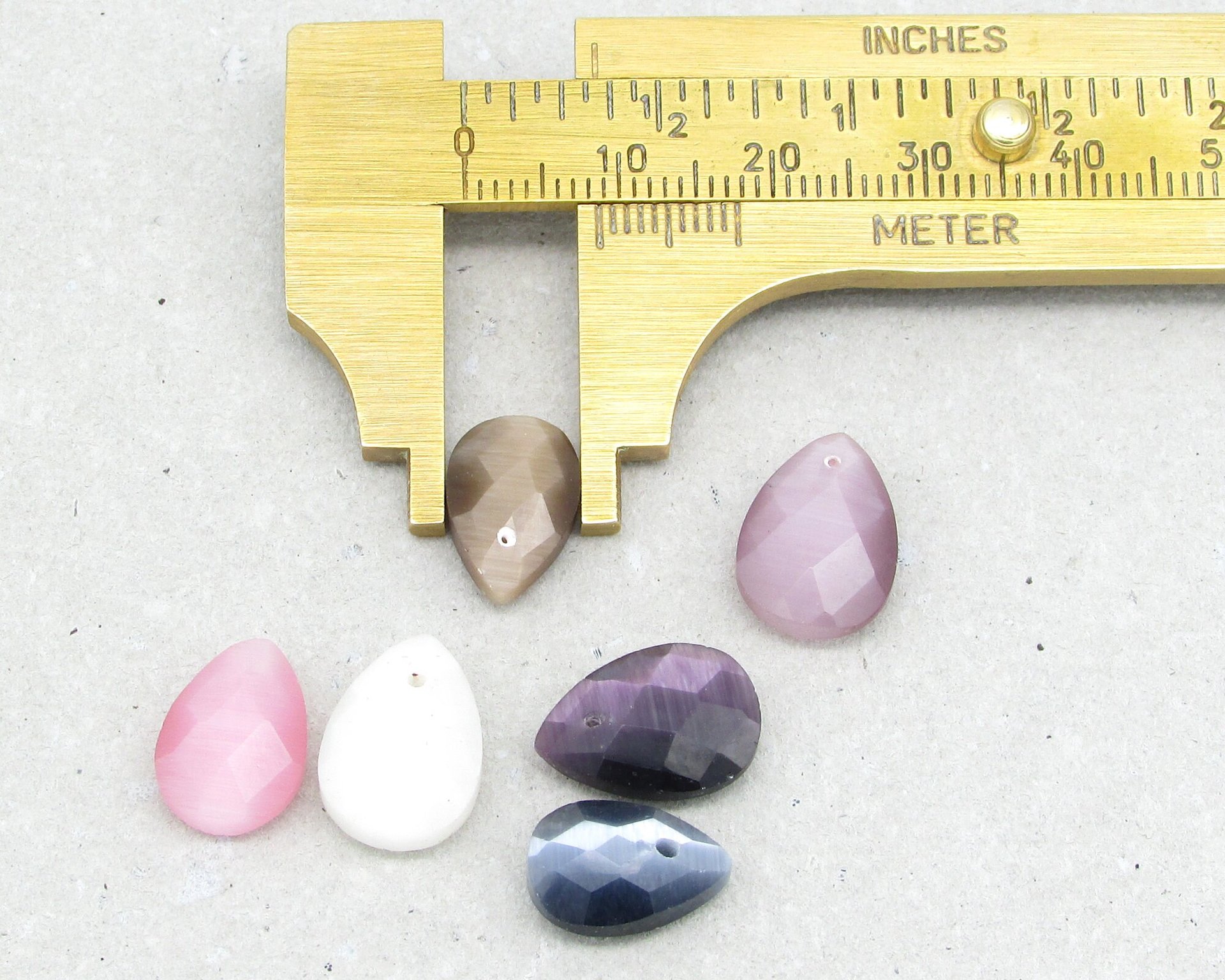 Faceted Flat Briolette Mix, Fiber Optic Glass Cat's Eye Teardrop Beads