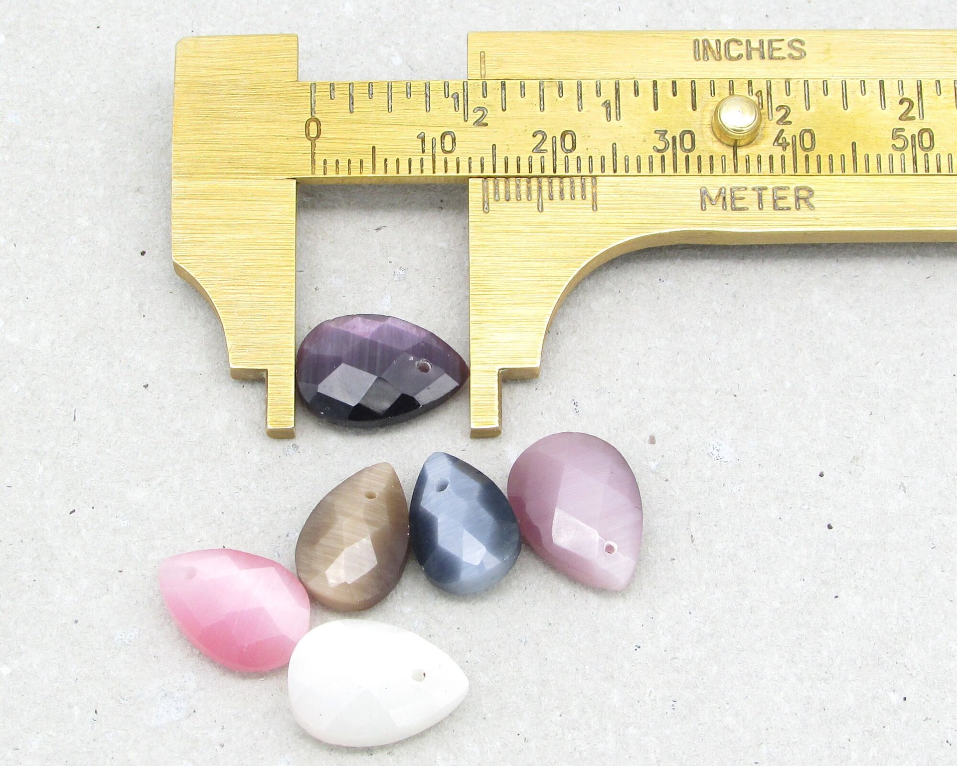 Faceted Flat Briolette Mix, Fiber Optic Glass Cat's Eye Teardrop Beads