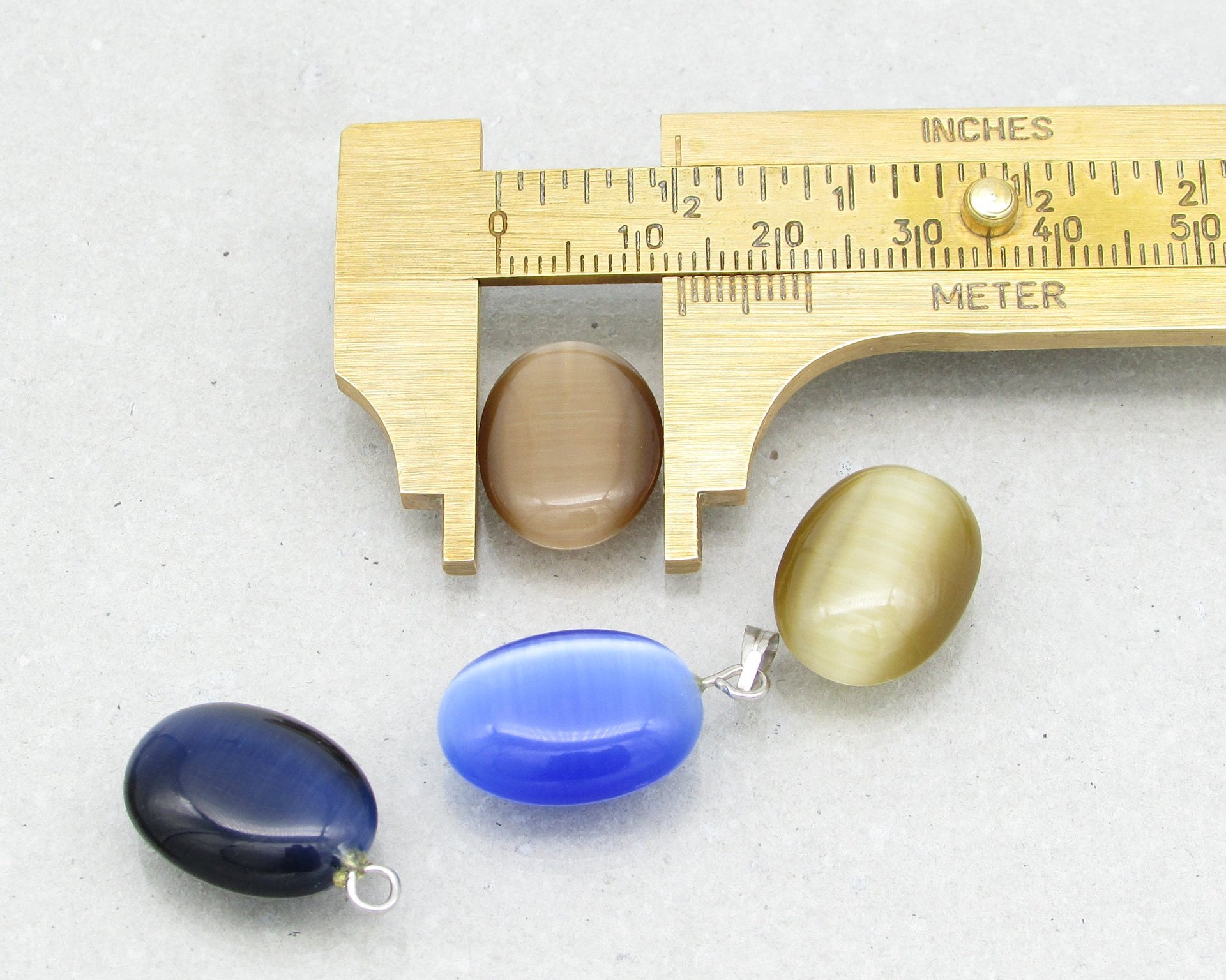Oval Half-Drilled Pendants, 1-Hole Cat's Eye Glass Beads