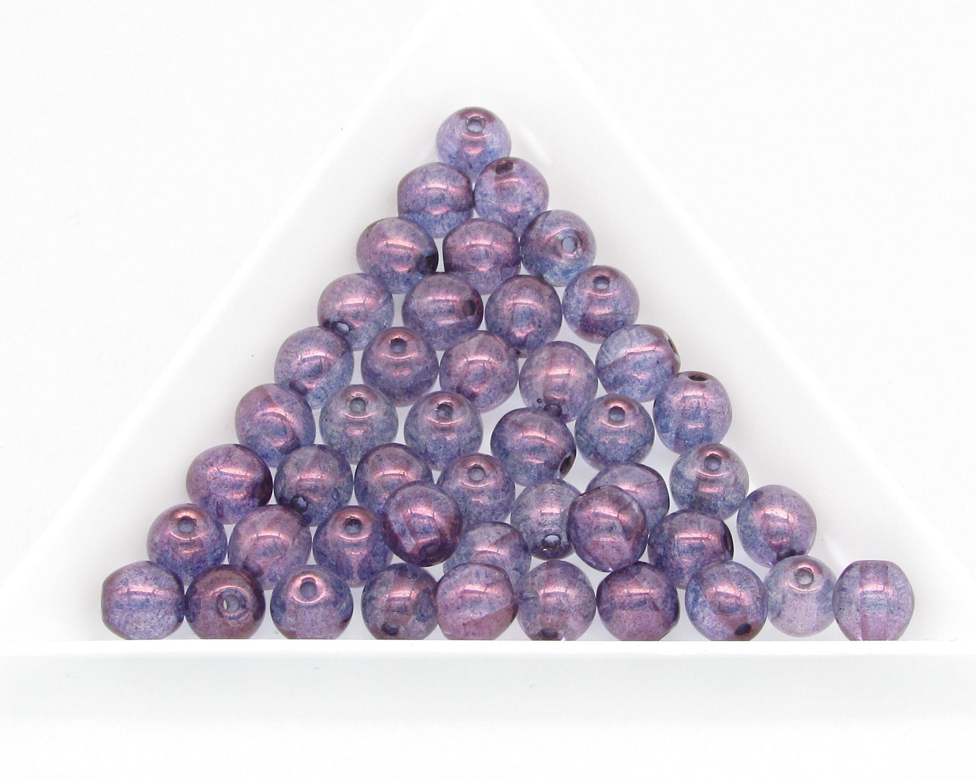 6mm Smooth Round Beads, Blue Czech Pressed Glass Spacers