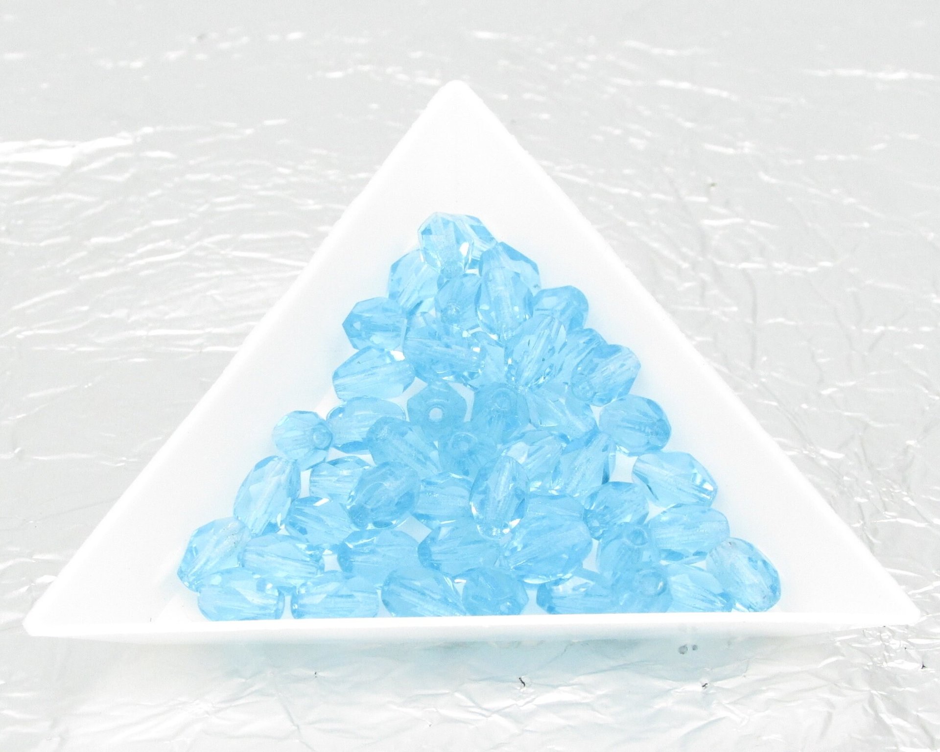 7x5mm Faceted Ovals, Translucent Aqua Czech Fire Polished Beads (50)