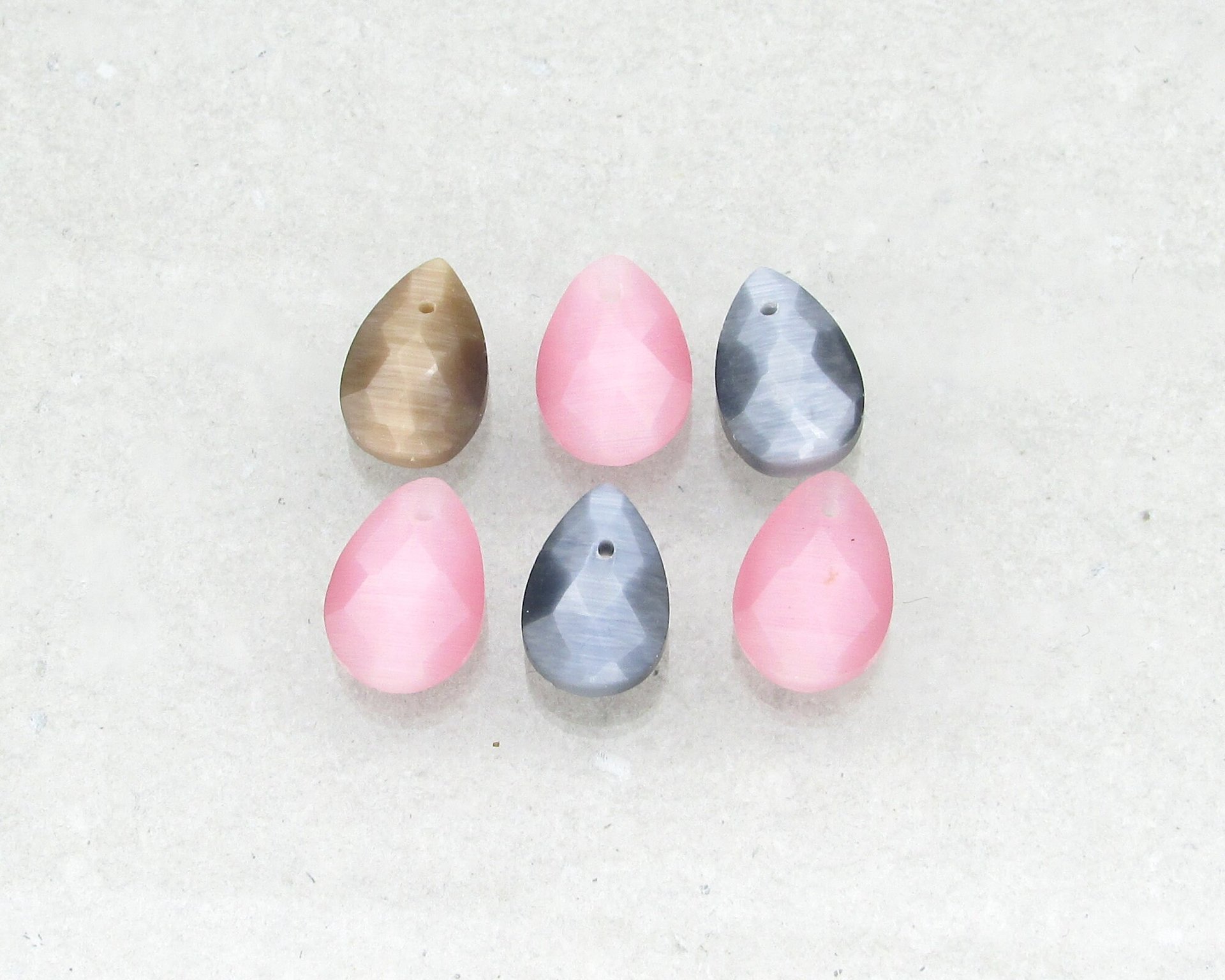 Faceted Flat Briolette Mix, Fiber Optic Glass Cat's Eye Teardrop Beads