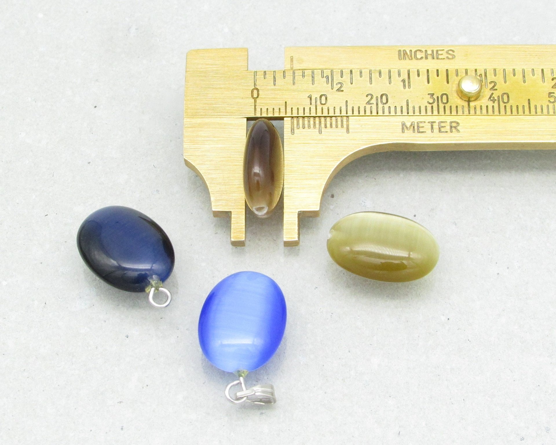 Oval Half-Drilled Pendants, 1-Hole Cat's Eye Glass Beads