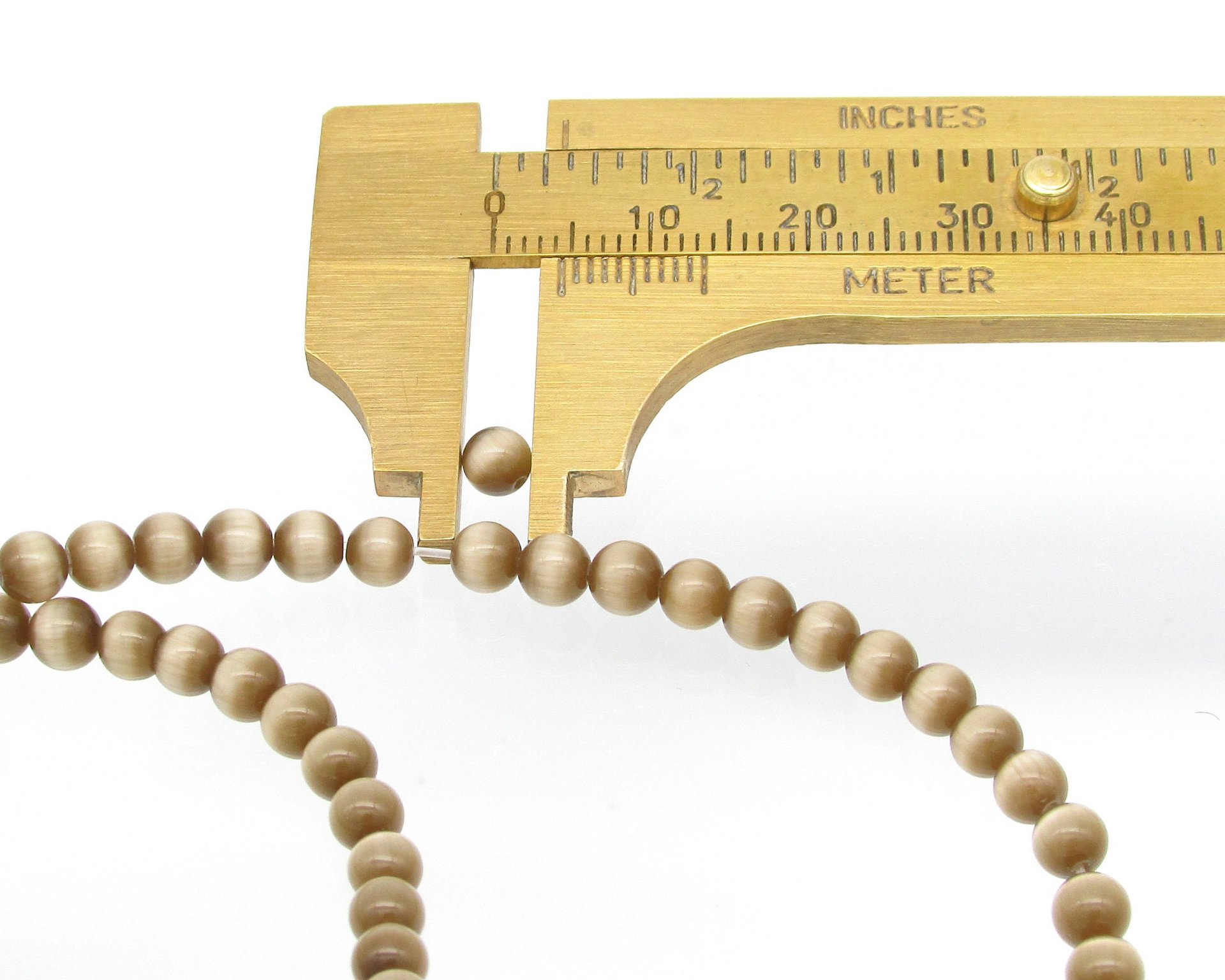 4mm Round Tan Glass Cats Eye Beads
