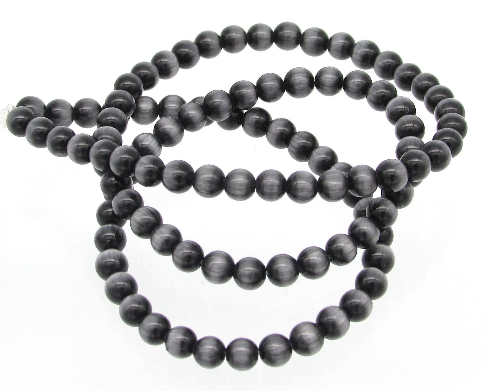 4mm Round Black Glass Cats Eye Beads