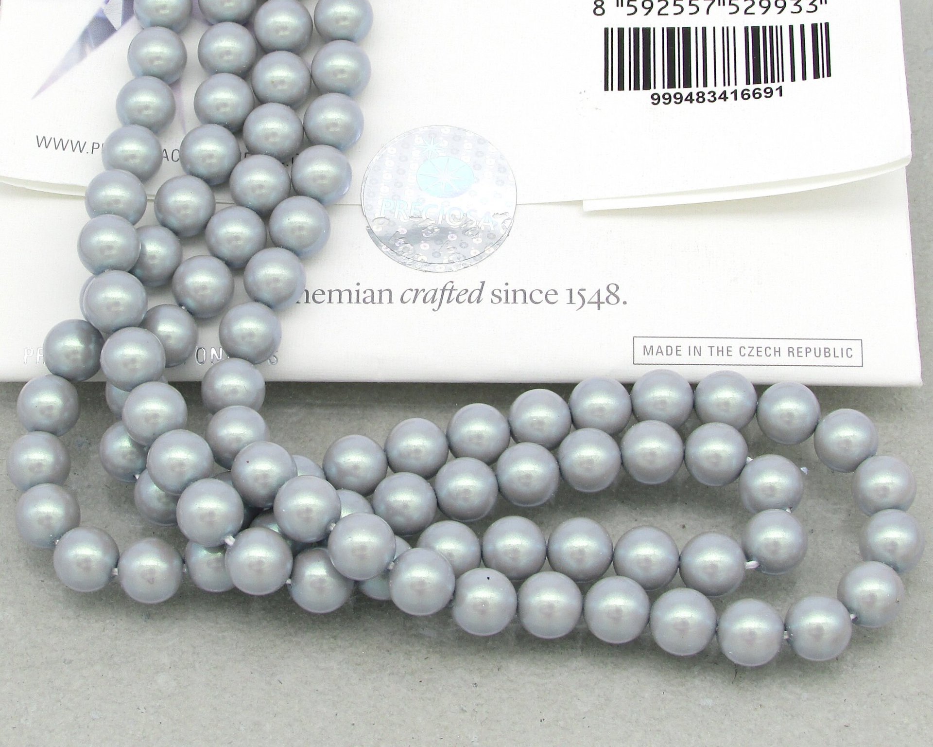 Pearlescent Grey Preciosa Crystal Nacre Pearls, 6mm 8mm Rounds