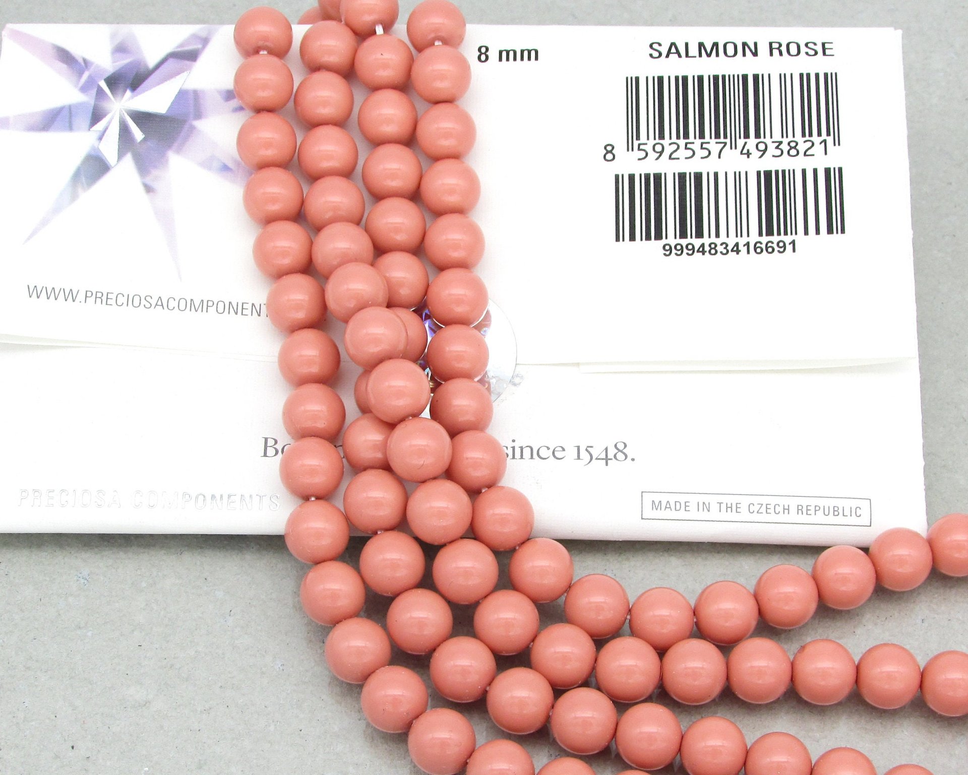Preciosa Crystal Salmon Rose Nacre Pearls, 6mm 8mm Round Maxima (25)