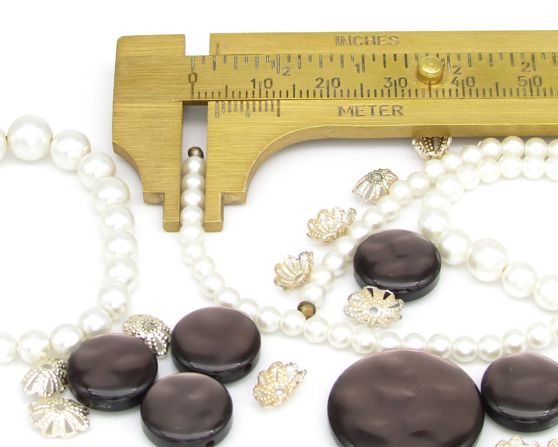 Salvaged Bead Lot, Vintage Faux Pearls and Bead Caps