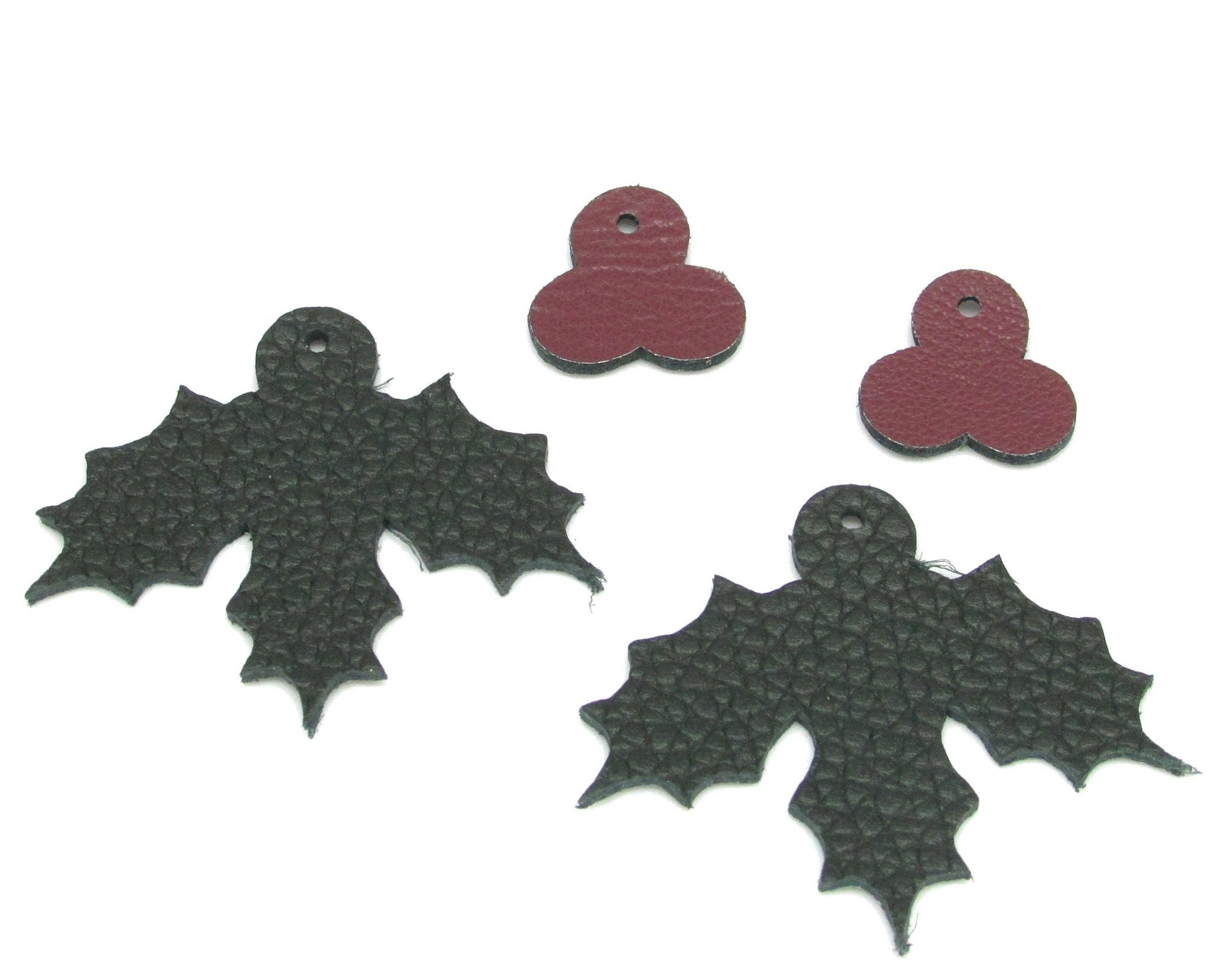 1.5" Holly Leaf and Berry Reversible Leather Cut-Outs