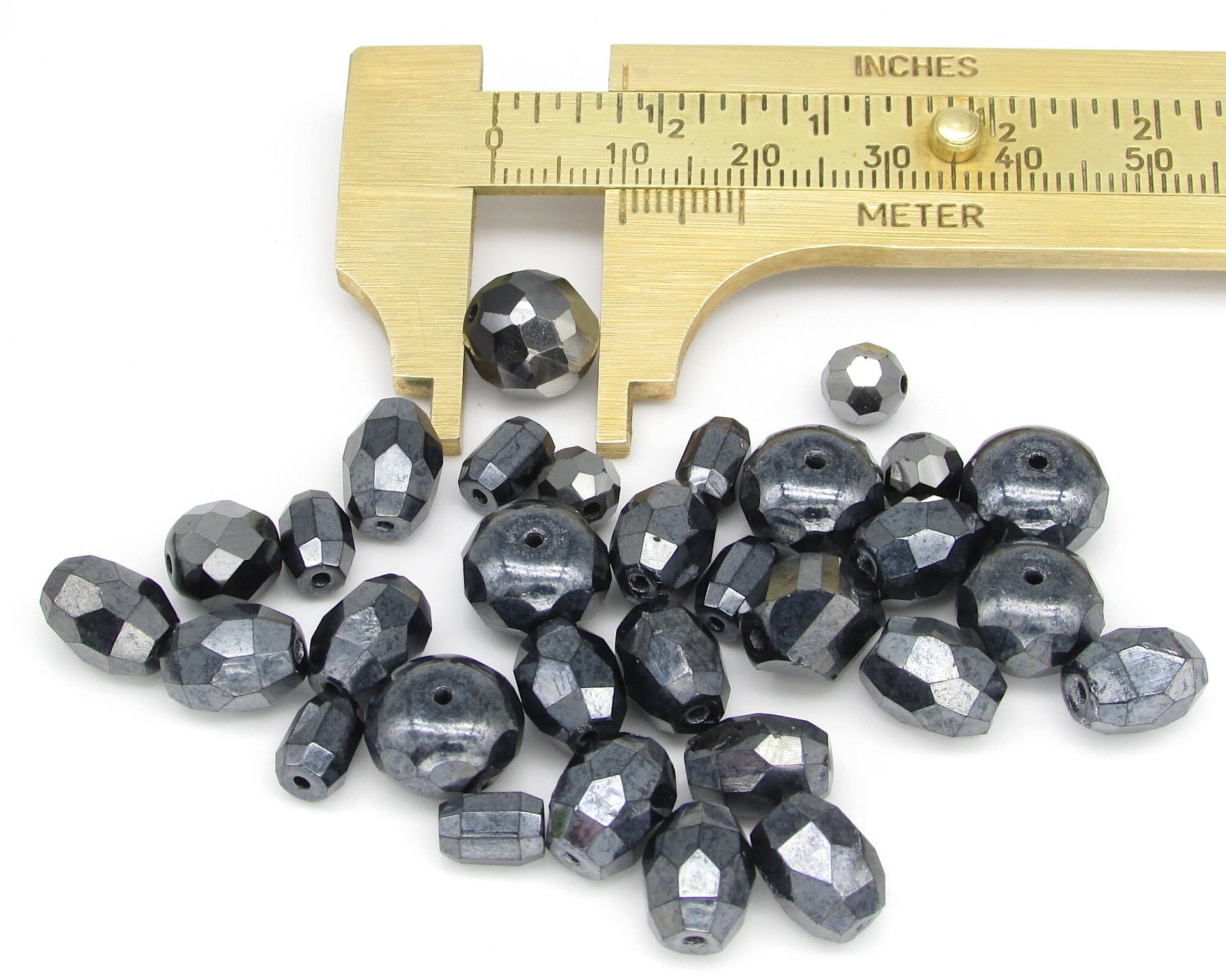 Black Bead Mixes, 4-16mm Faceted Czech Fire Polished Glass