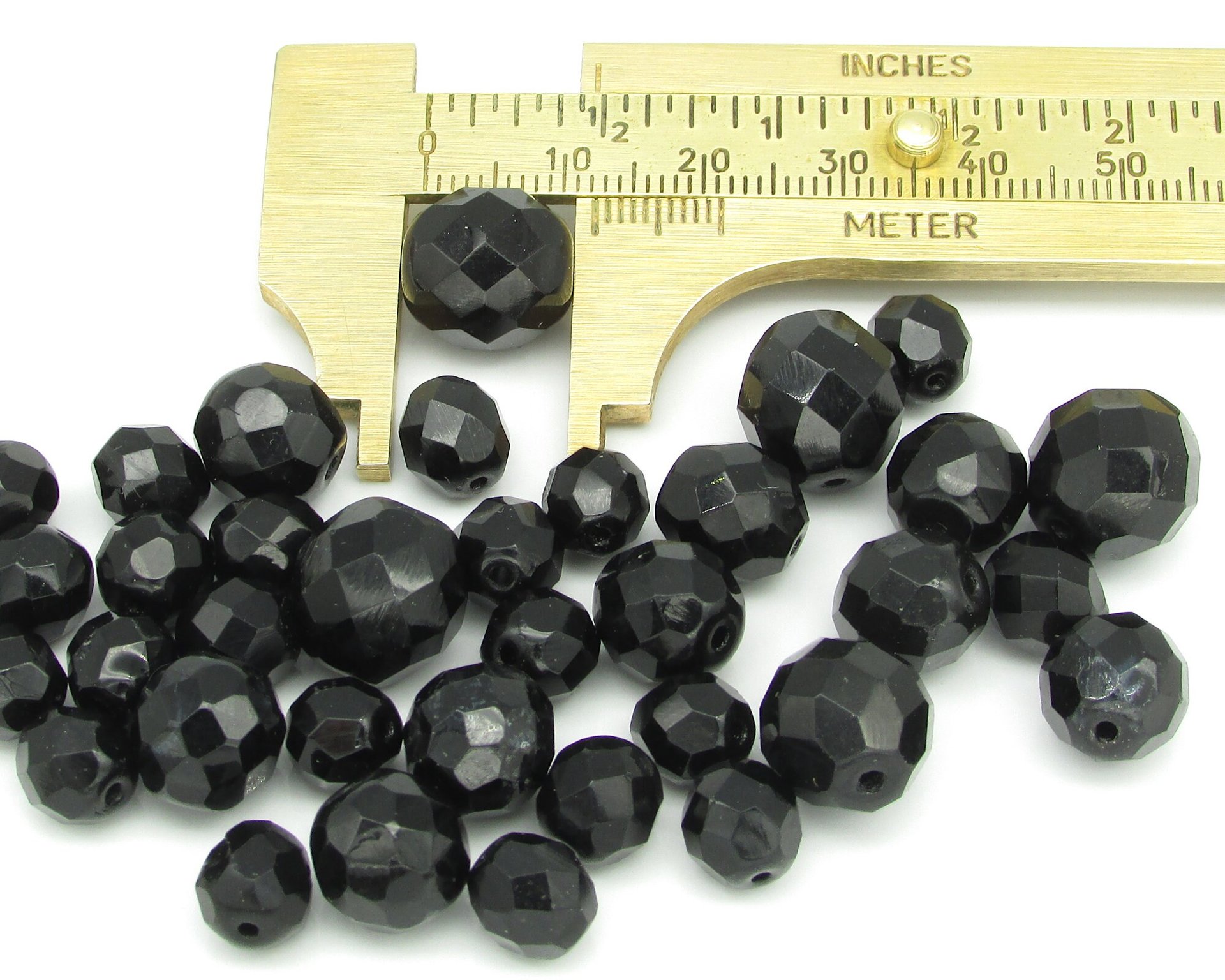 Black Bead Mixes, 4-16mm Faceted Czech Fire Polished Glass