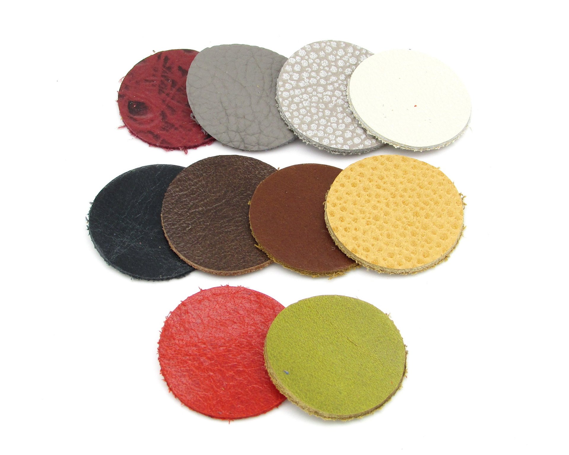 1” Die Cut Circles, Upcycled Top Grain Leather Pairs and Singles (10)