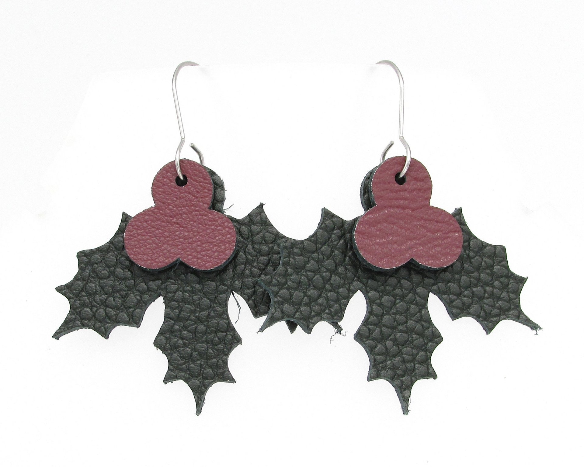 1.5" Holly Leaf and Berry Reversible Leather Cut-Outs