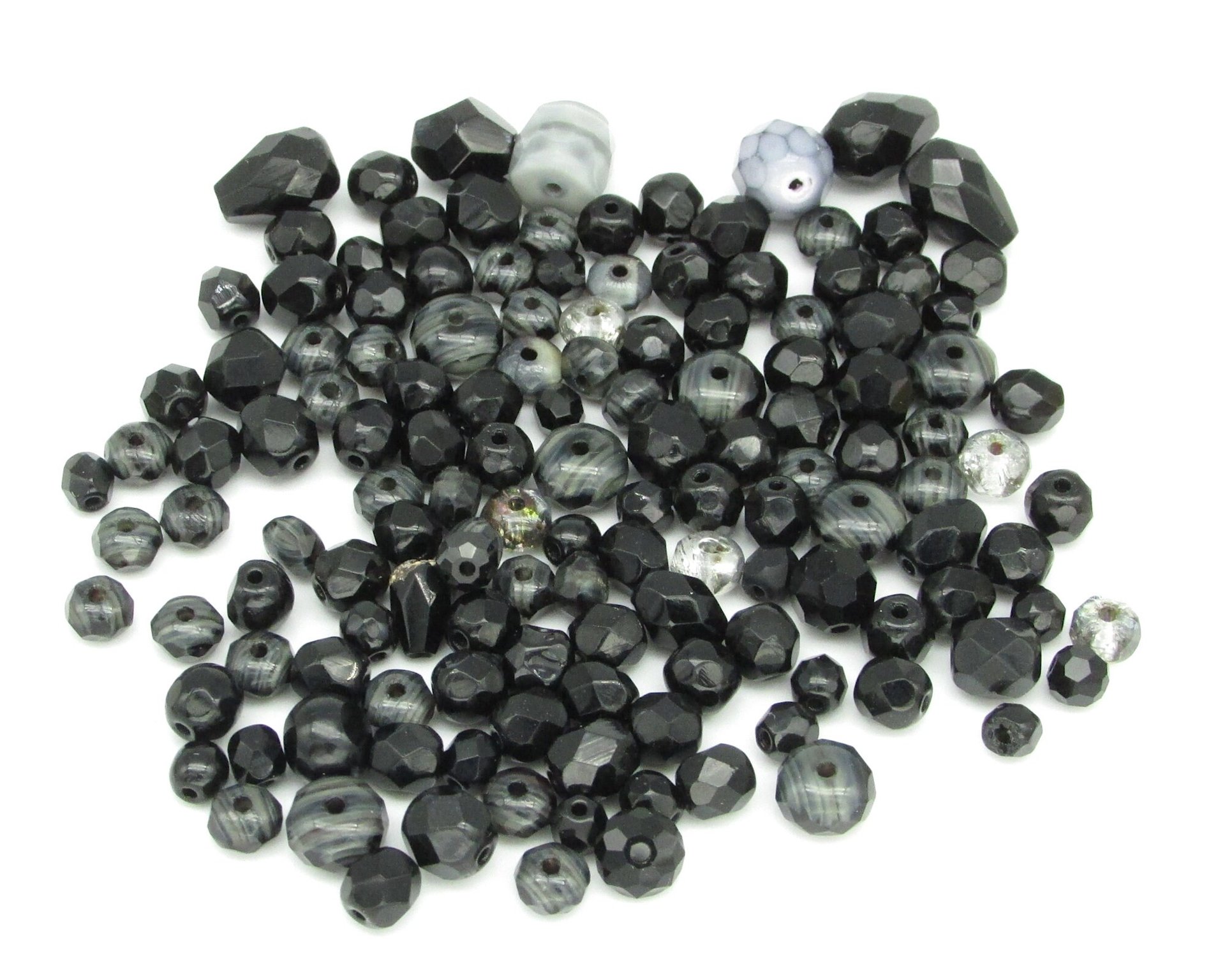 Black Bead Mixes, 4-16mm Faceted Czech Fire Polished Glass