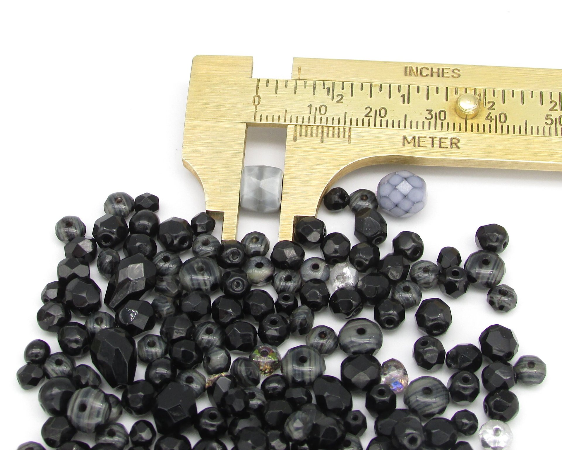 Black Bead Mixes, 4-16mm Faceted Czech Fire Polished Glass