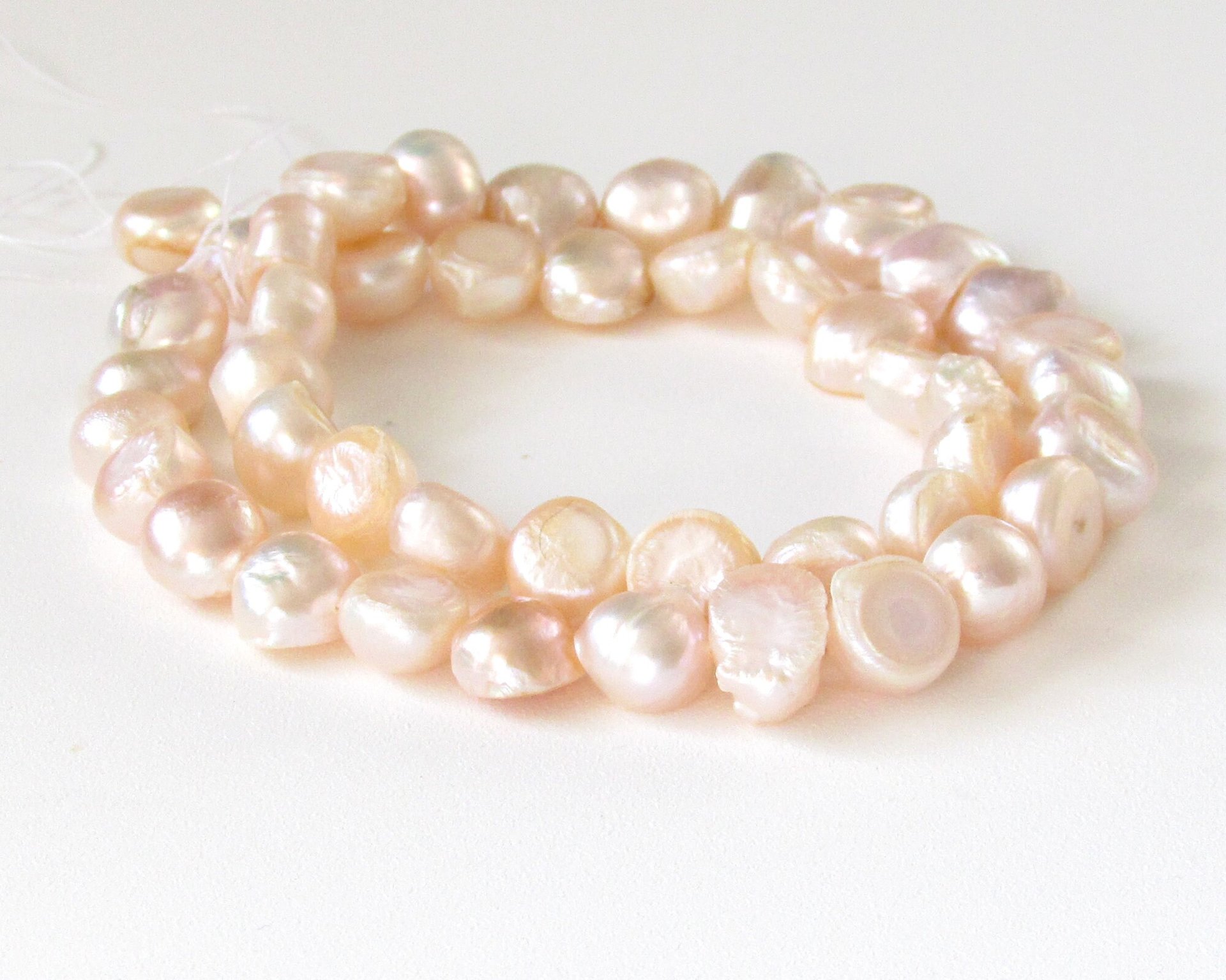 Irregular Nugget Freshwater Pearls, Pale Peach 8-10mm Baroque Round Beads
