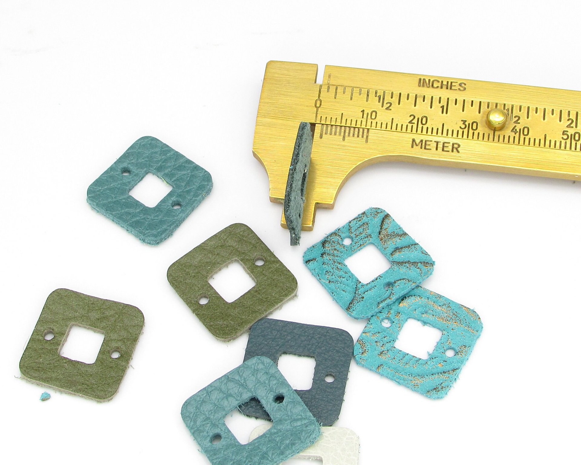 0.75 Inch Square Connectors, Hollow Leather Die Cuts, Upcycled Top Grain Cowhide