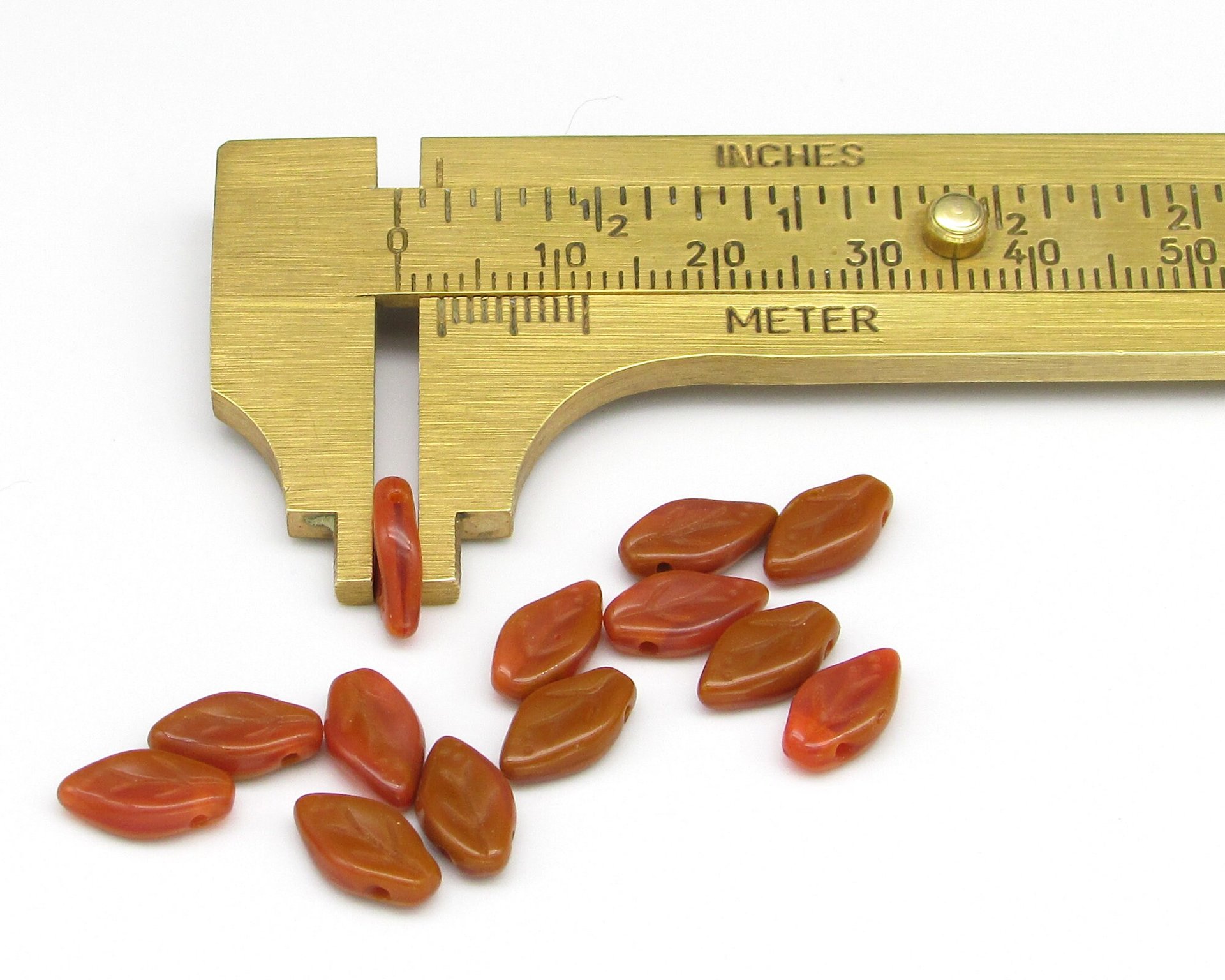 Tiny Leaf Beads, 10.5x6mm Czech Pressed Glass