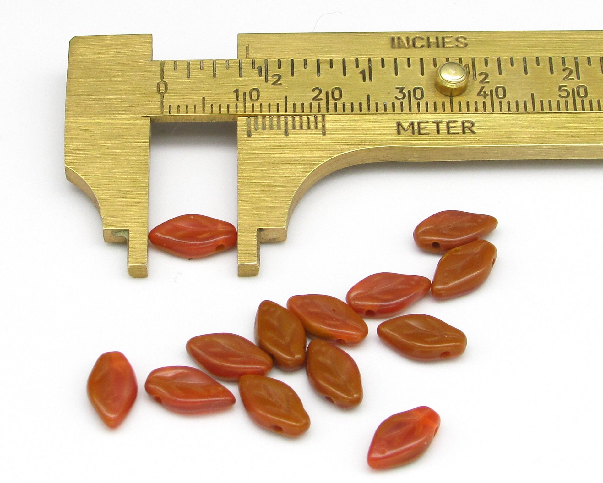 Tiny Leaf Beads, 10.5x6mm Czech Pressed Glass