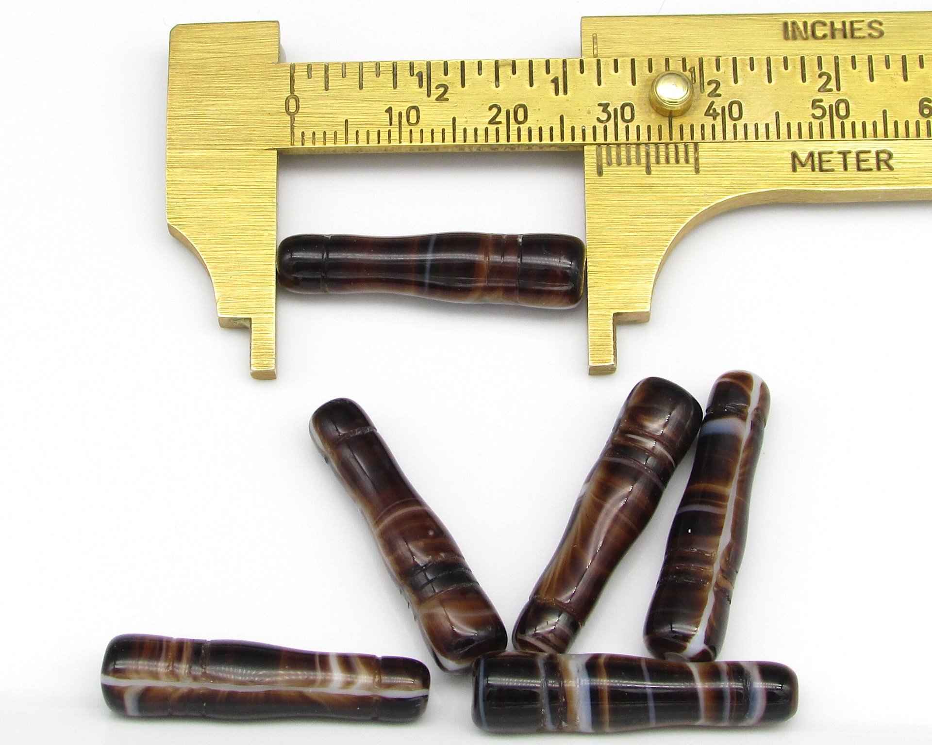 Long Art Deco-Style Tubes, Vintage Czech Pressed Glass Beads (6)