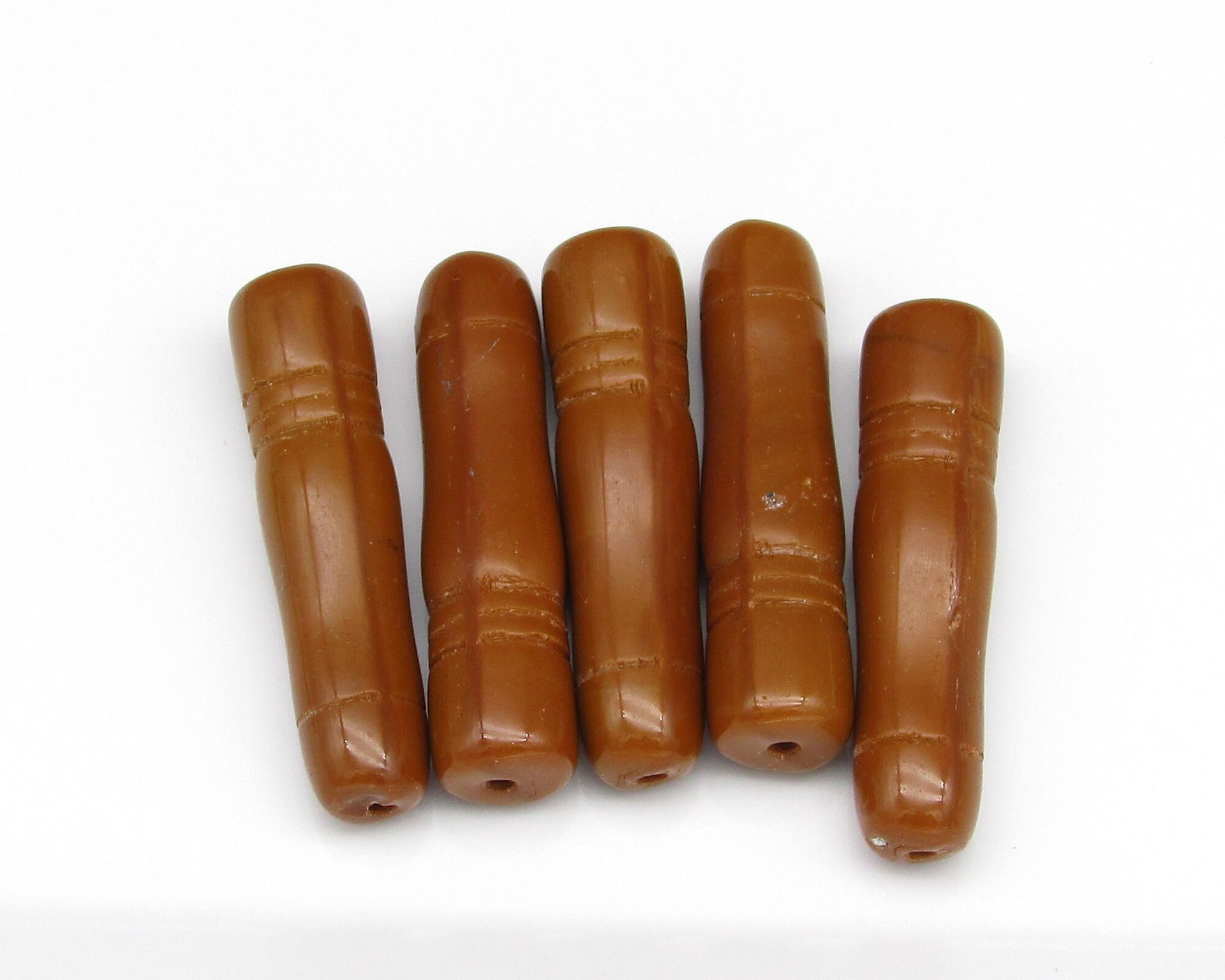 Long Art Deco-Style Tubes, Vintage Czech Pressed Glass Beads (6)